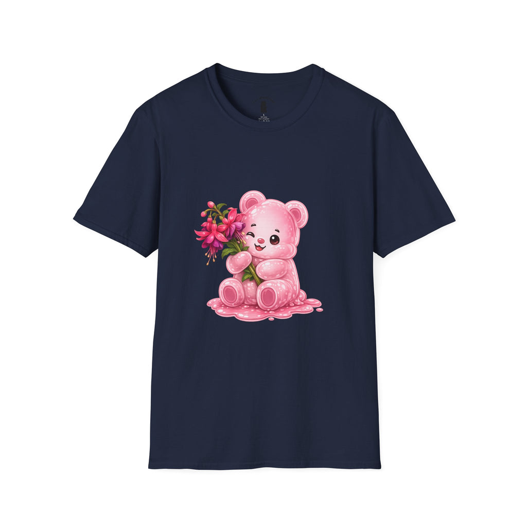 Tropical Pink Flowers, Pretty Pale Oozy Bear Friend- Graphic Shirt