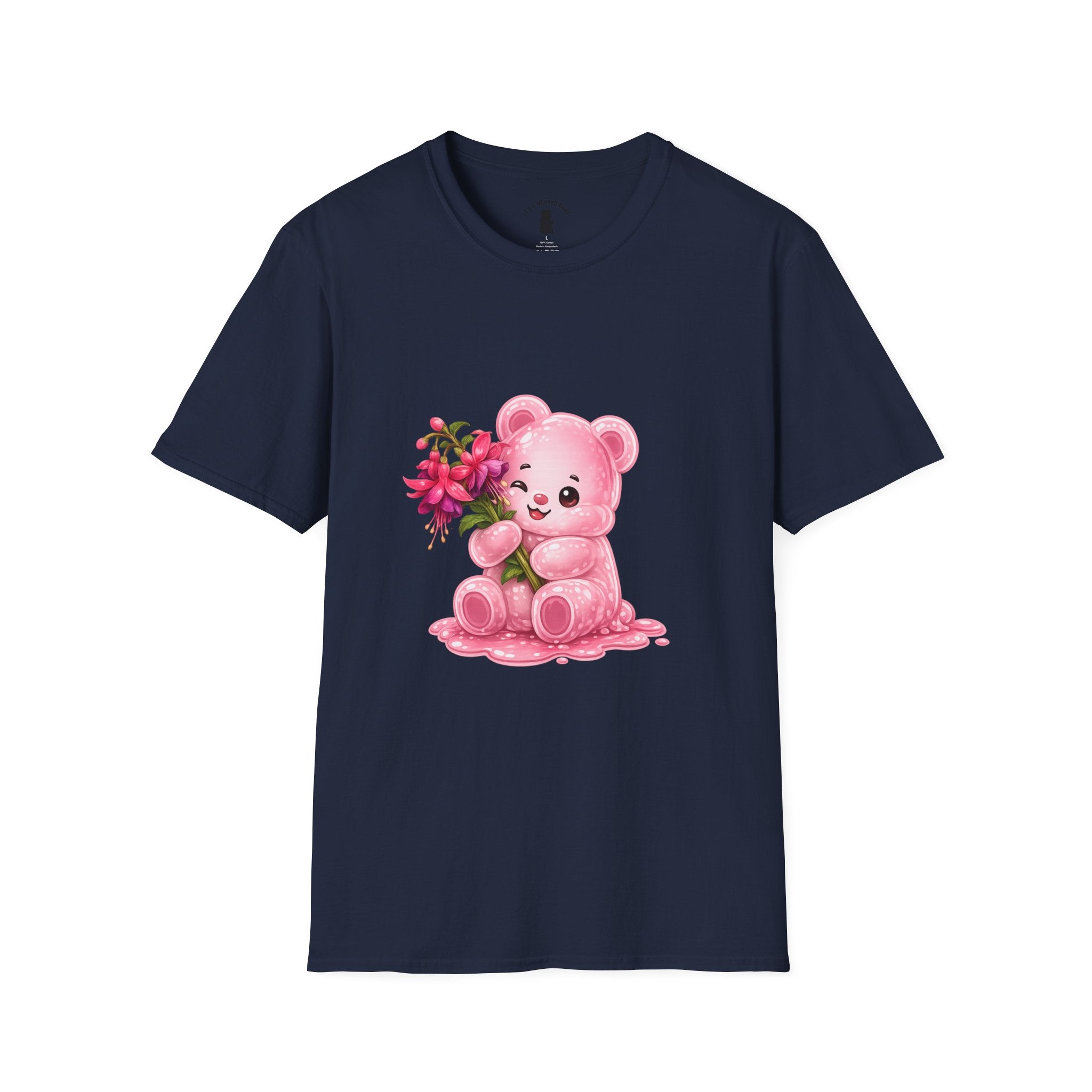 Tropical Pink Flowers, Pretty Pale Oozy Bear Friend- Graphic Shirt