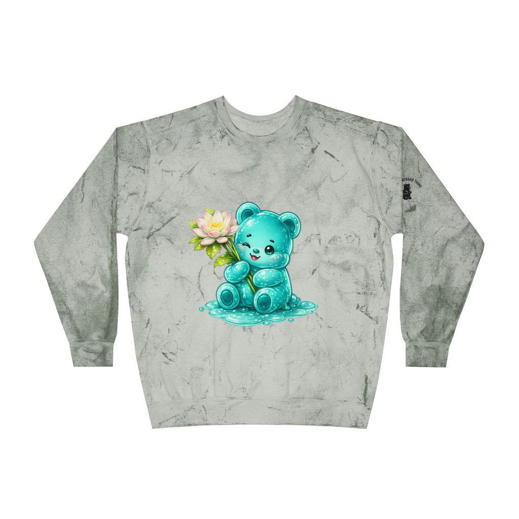 Beautiful White Lotus, Teal Gooey Gummy Bear Friend-Kawaii Graphic Sweatshirt