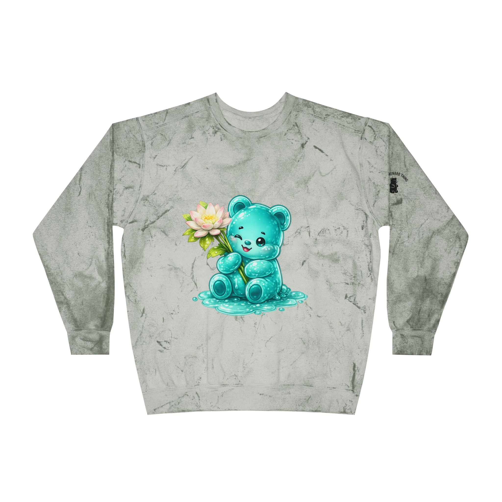Beautiful White Lotus, Teal Gooey Gummy Bear Friend-Kawaii Graphic Sweatshirt