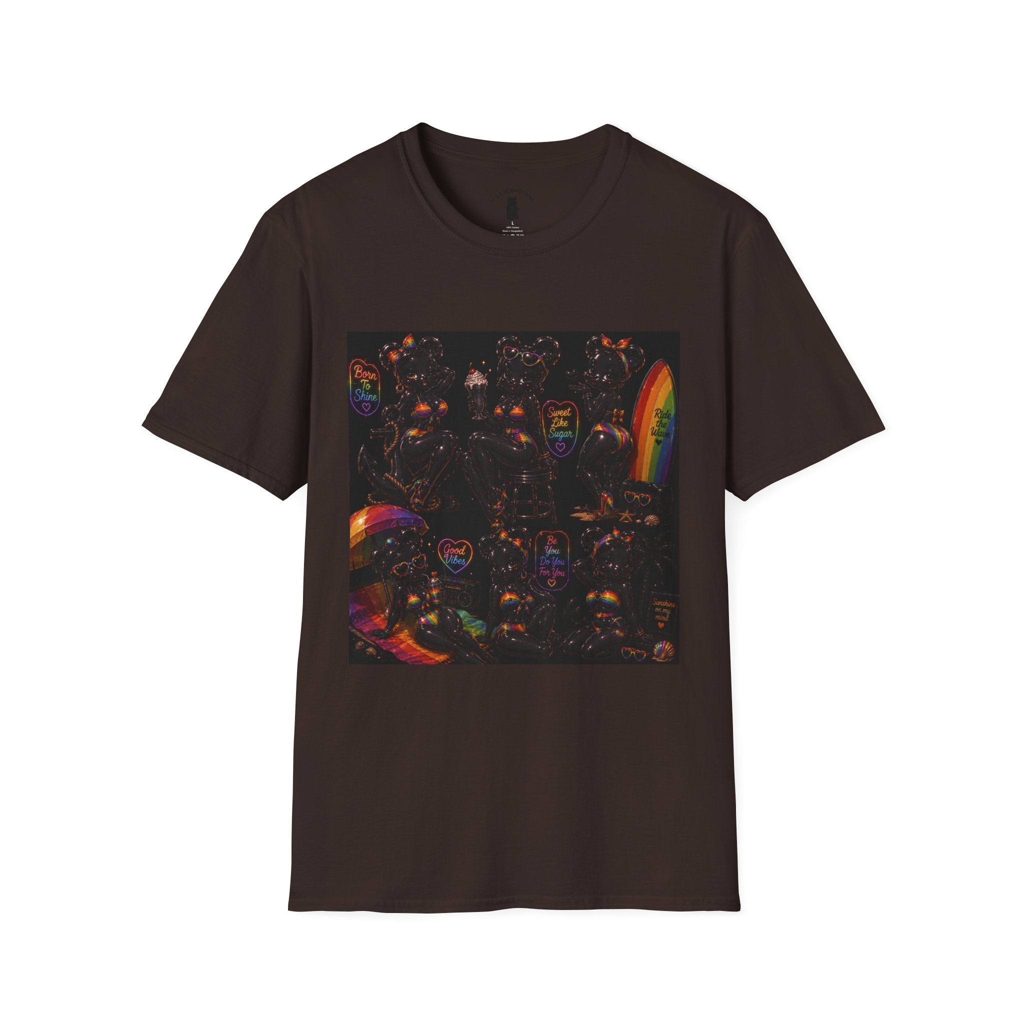 Black & Rainbow Special Addition Oozy Bear Beach Babe Pin Up- Adult Graphic Shirt (18+)