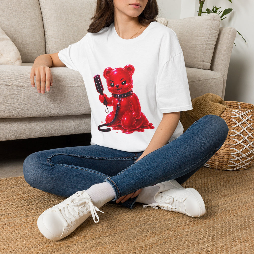 Crimson Red Oozy Bear Gummy Freak with Spank Paddle- Graphic Shirt (Adult Only!)