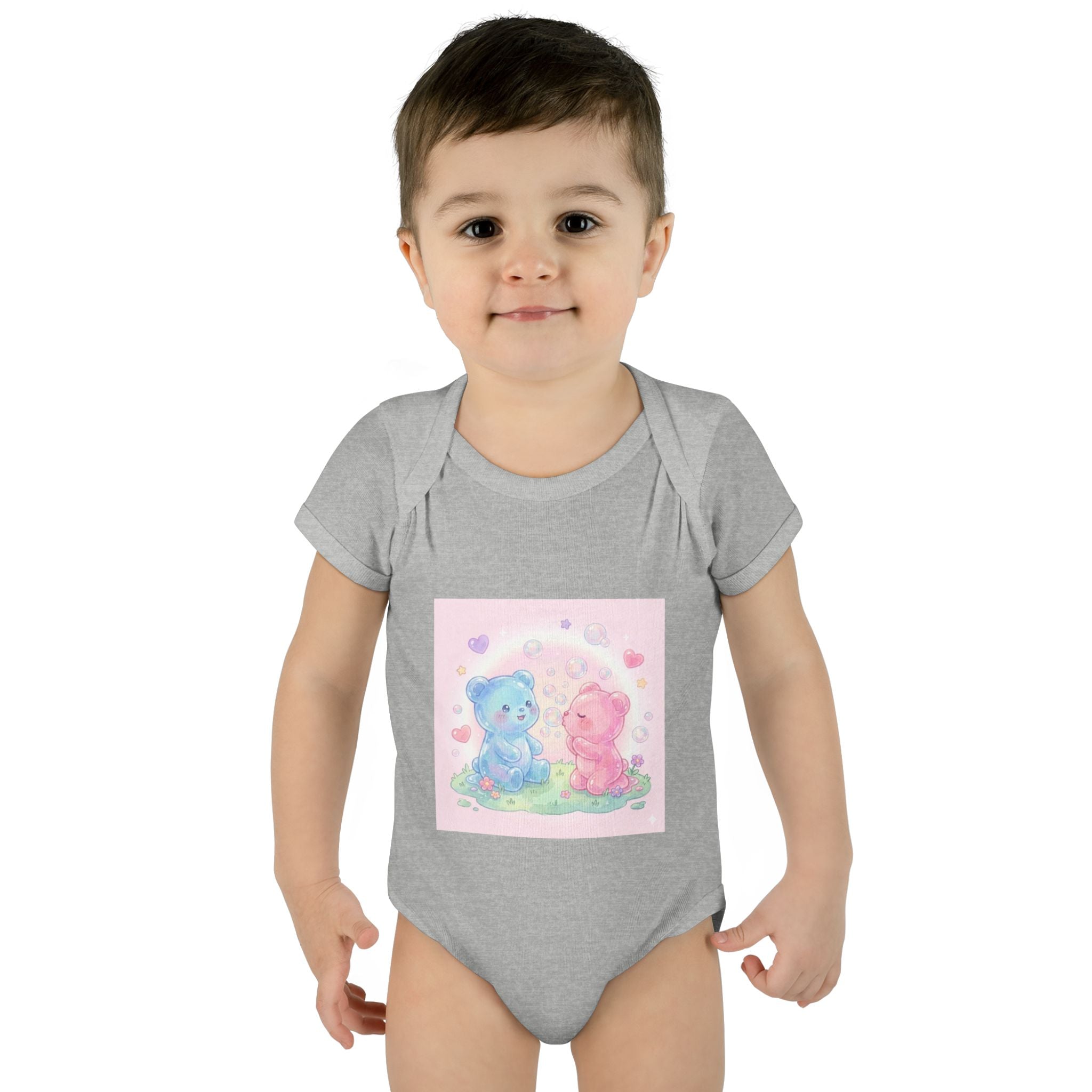 Baby Bodysuit — Pastel Blue & Pink Gooey Gummy Bears Cute Newborn Onesie