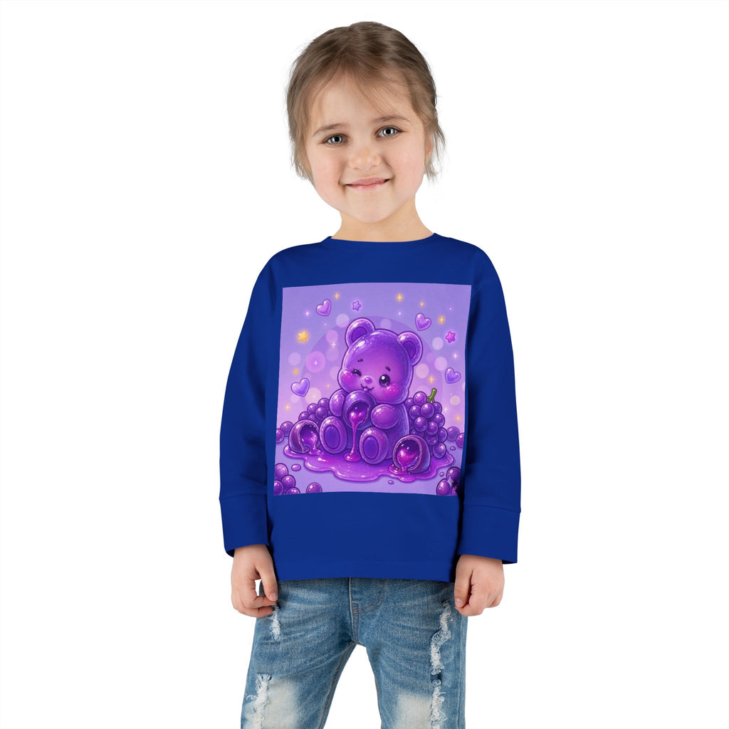 Ripe Purple Grapes, Oozy Bear Gummy Friend Fruit Special- Kids Graphic Long Sleeve Shirt