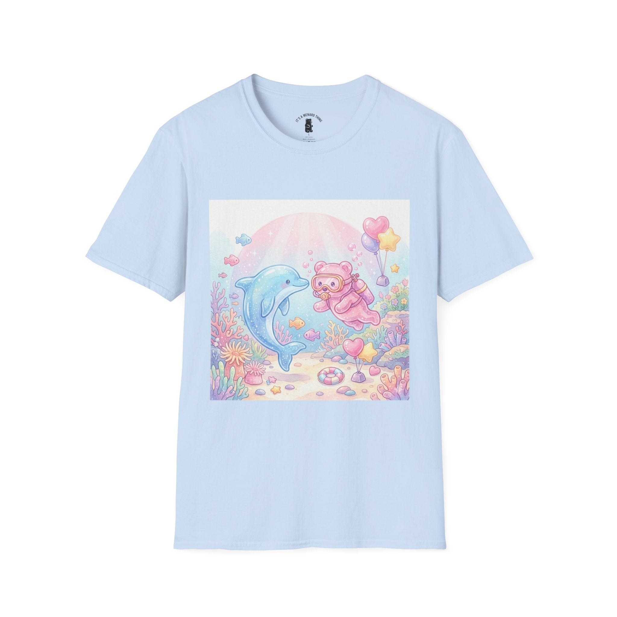 Scuba Diving with Dolphin Friend, Pink Gooey Gummy Bear- Kawaii Graphic T-Shirt