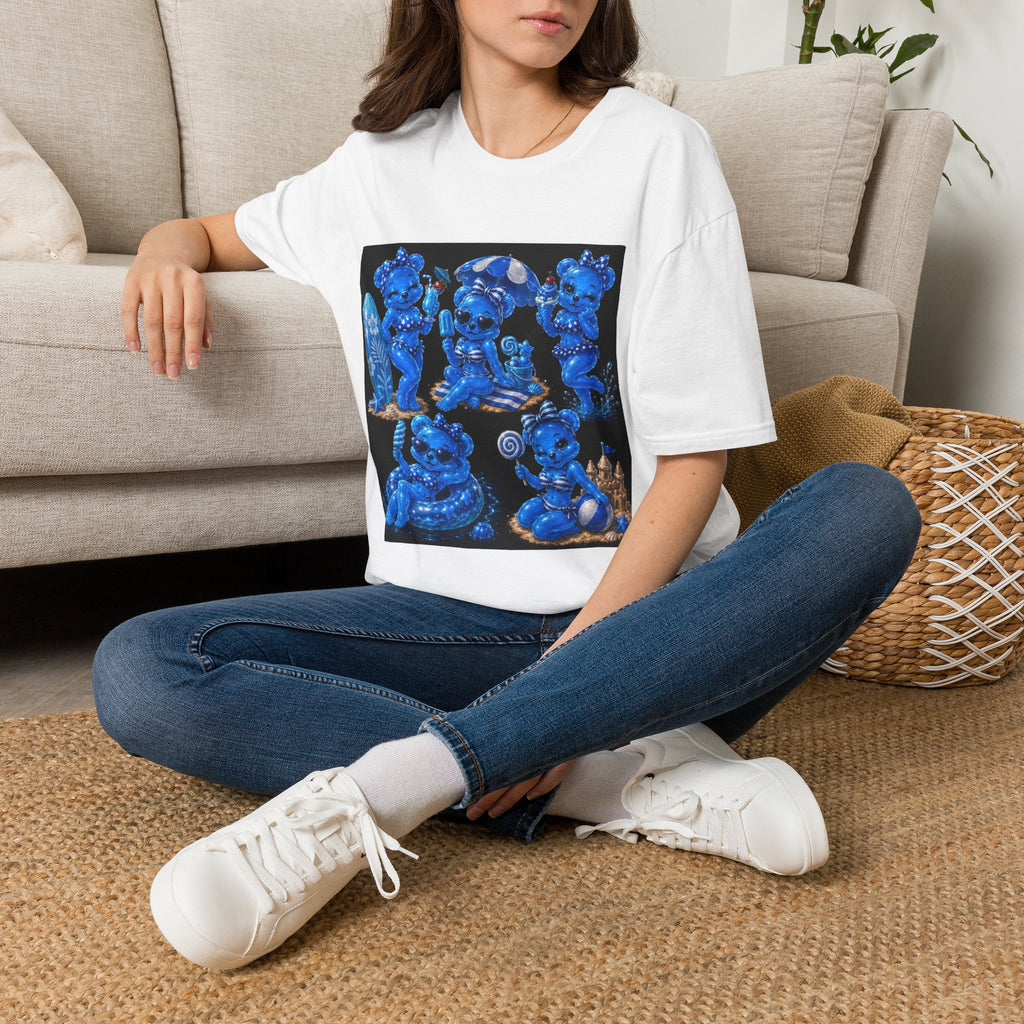Retro Kawaii Blue Oozy Bear Pin Up Beach Babe- Adult Graphic Shirt (18+)