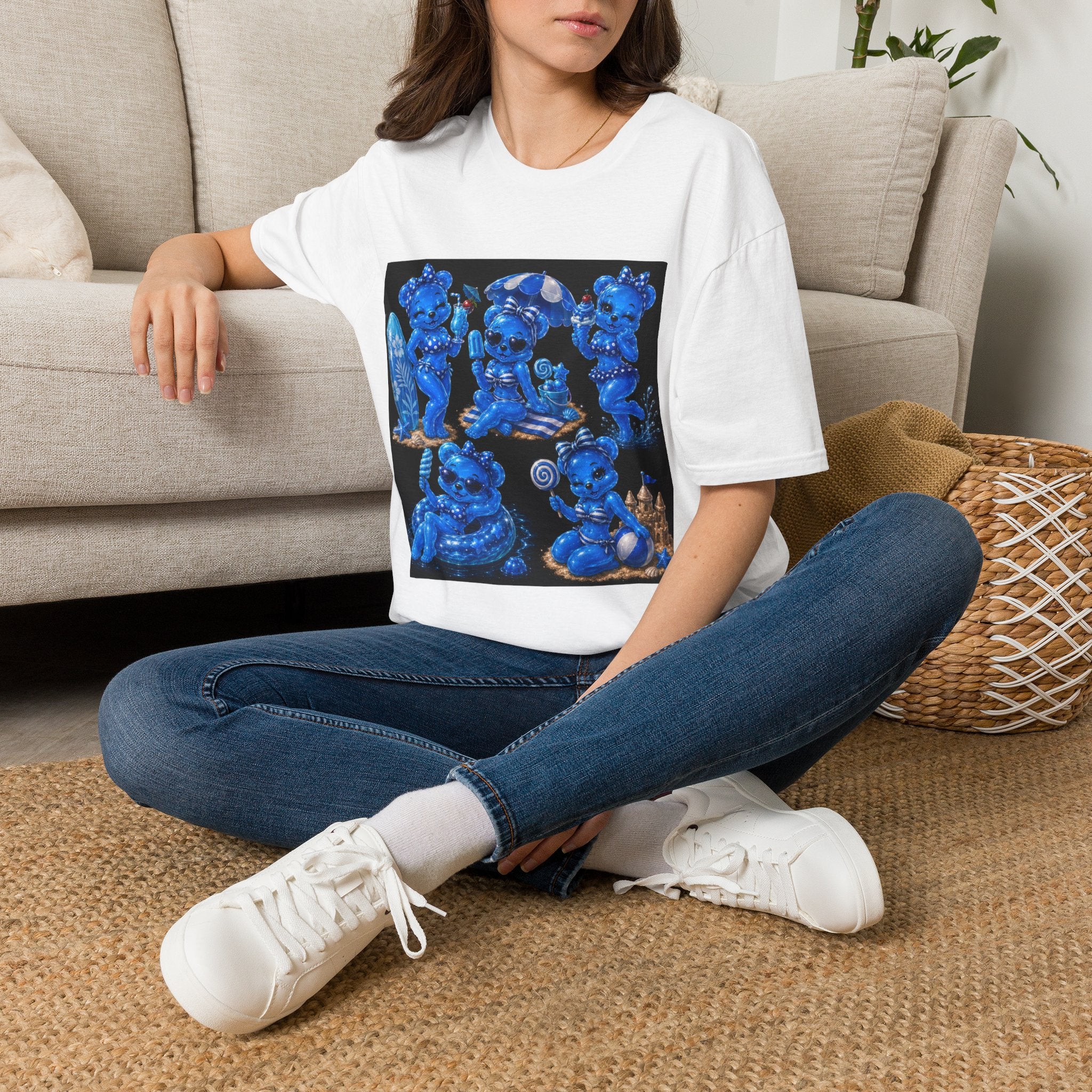 Retro Kawaii Blue Oozy Bear Pin Up Beach Babe- Adult Graphic Shirt (18+)