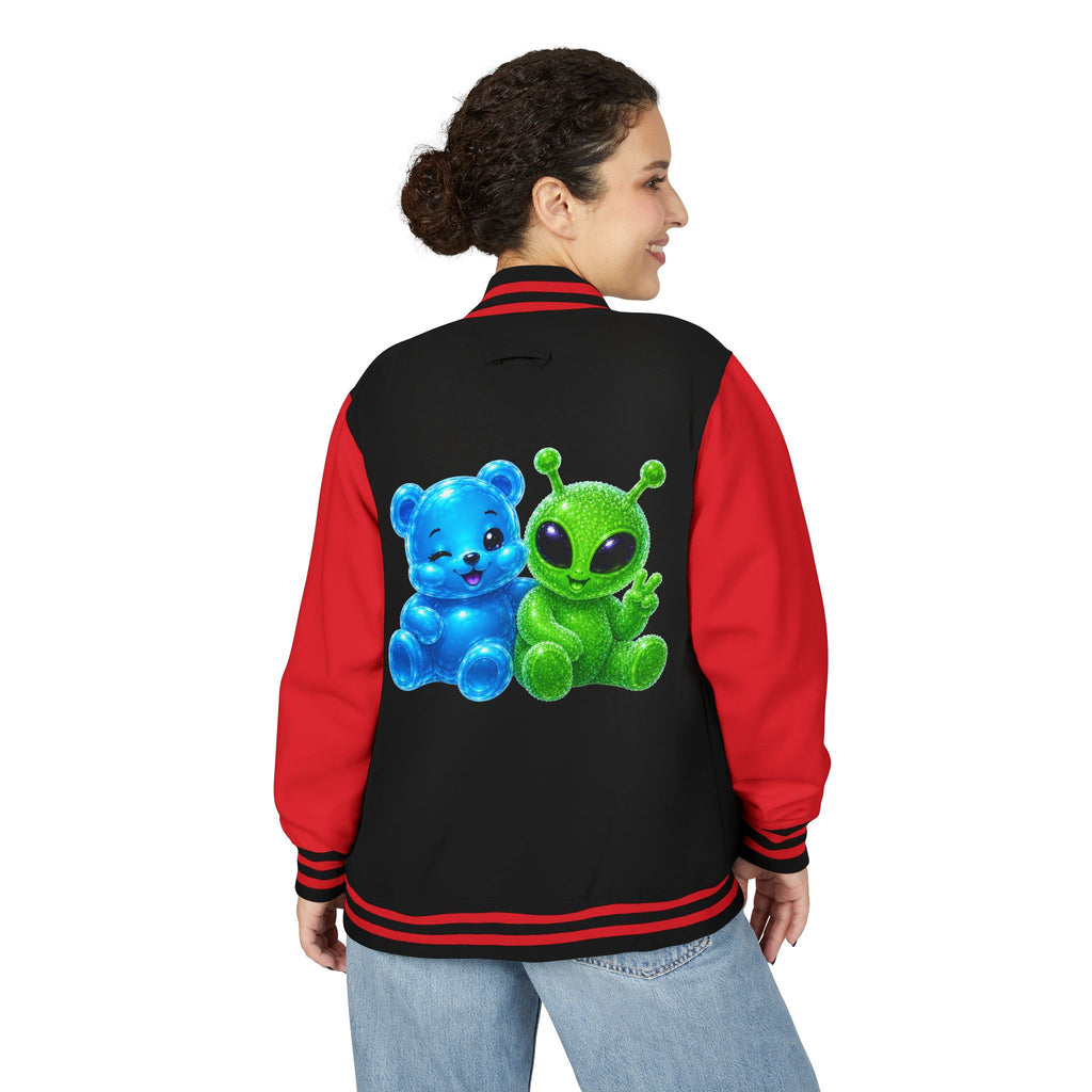 Green Alien and Blue Oozy Bear Gummy Special Addition- Letterman Graphic Jacket