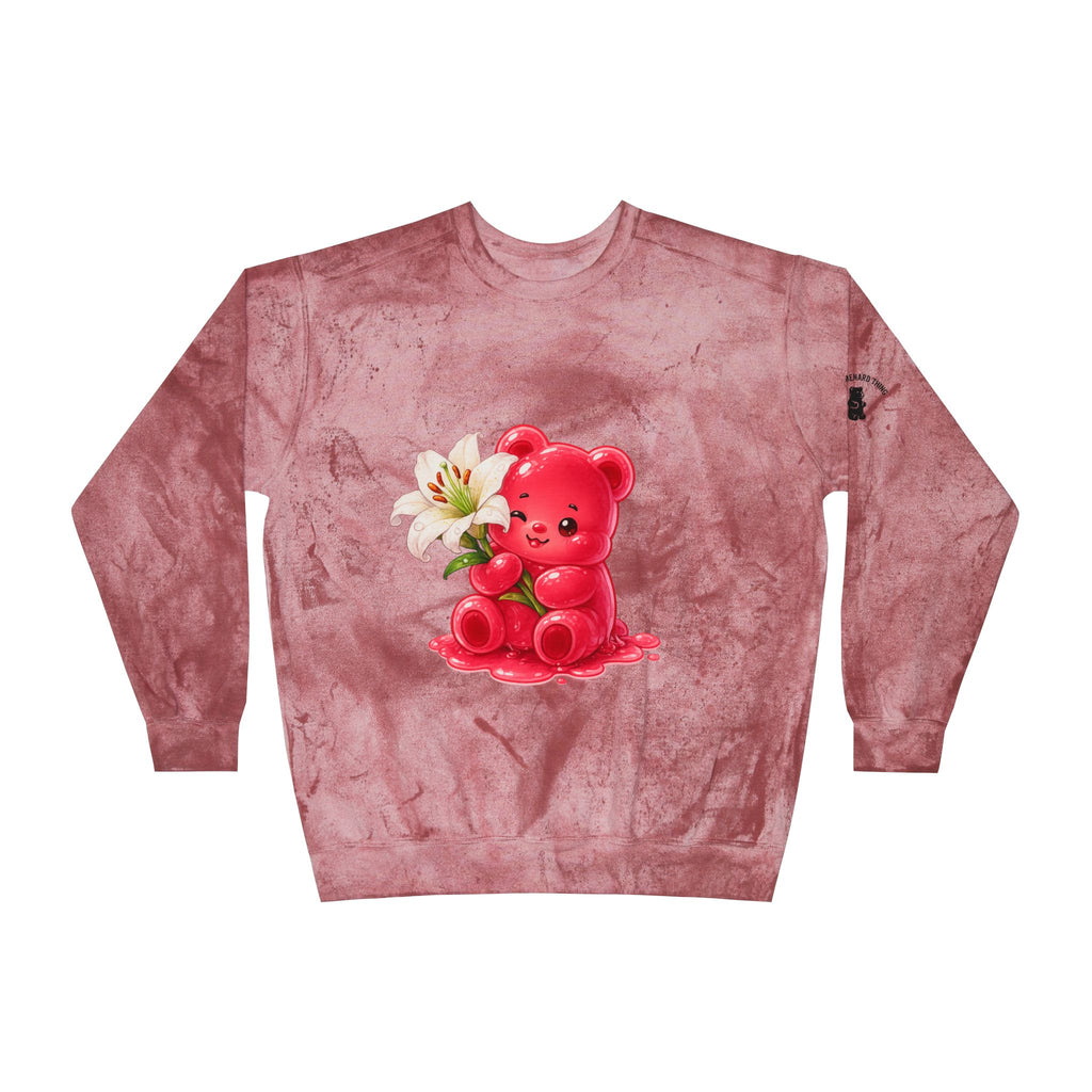 White Lily, Red Gooey Gummy Bear Friend- Graphic Tye-Dye Sweatshirt