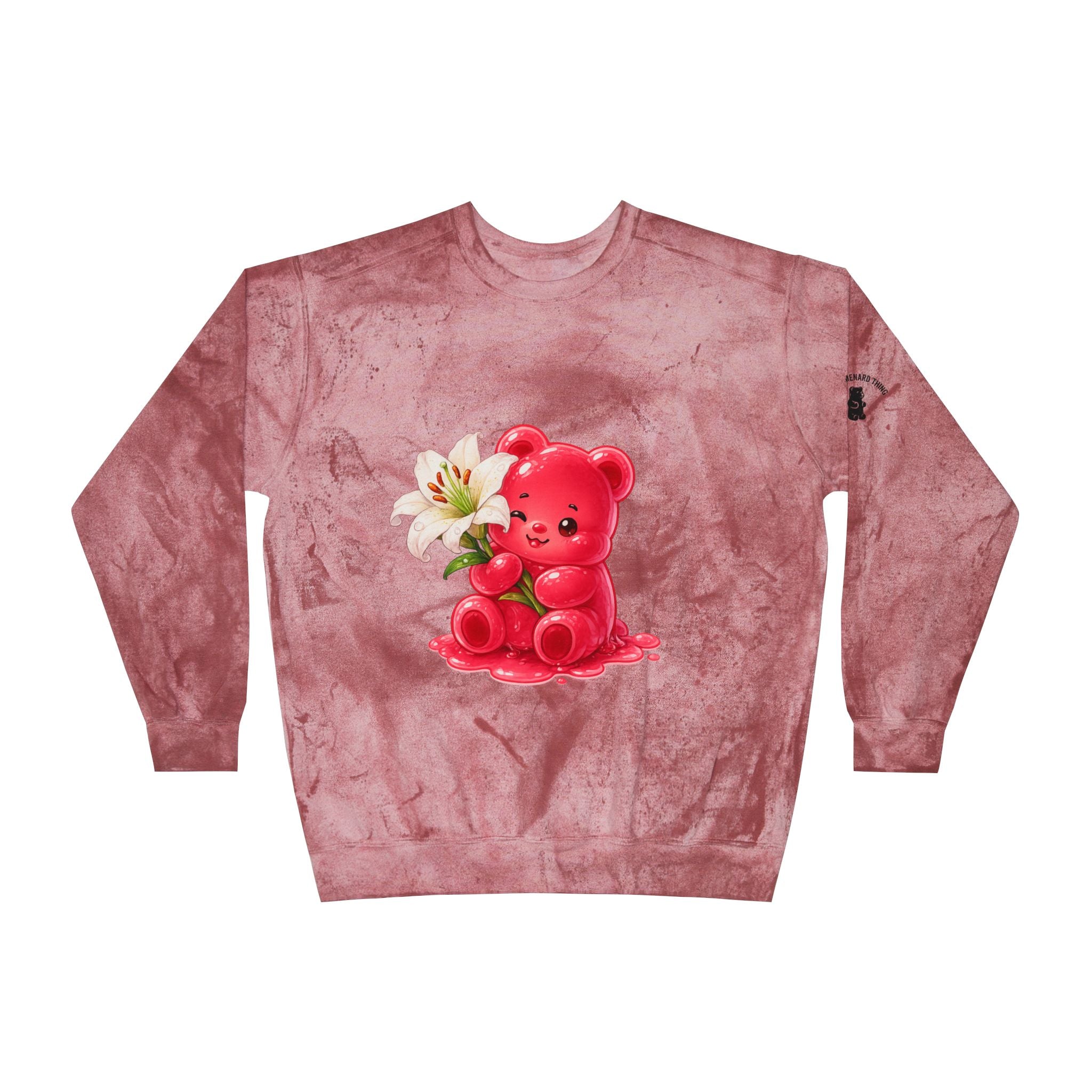 White Lily, Red Gooey Gummy Bear Friend- Graphic Tye-Dye Sweatshirt