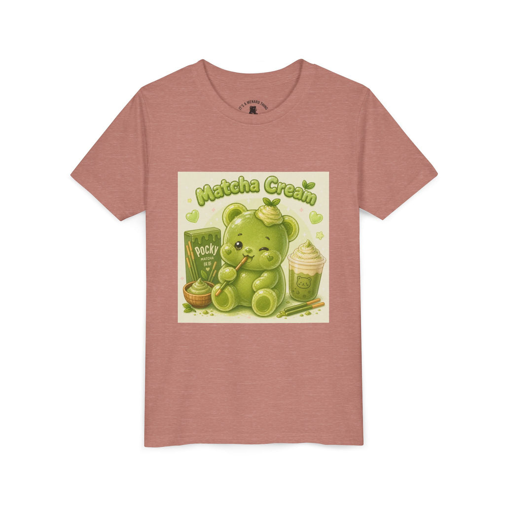 Matcha Cream Gooey Gummy Bear Youth Tee —Pocky & Dessert Graphic