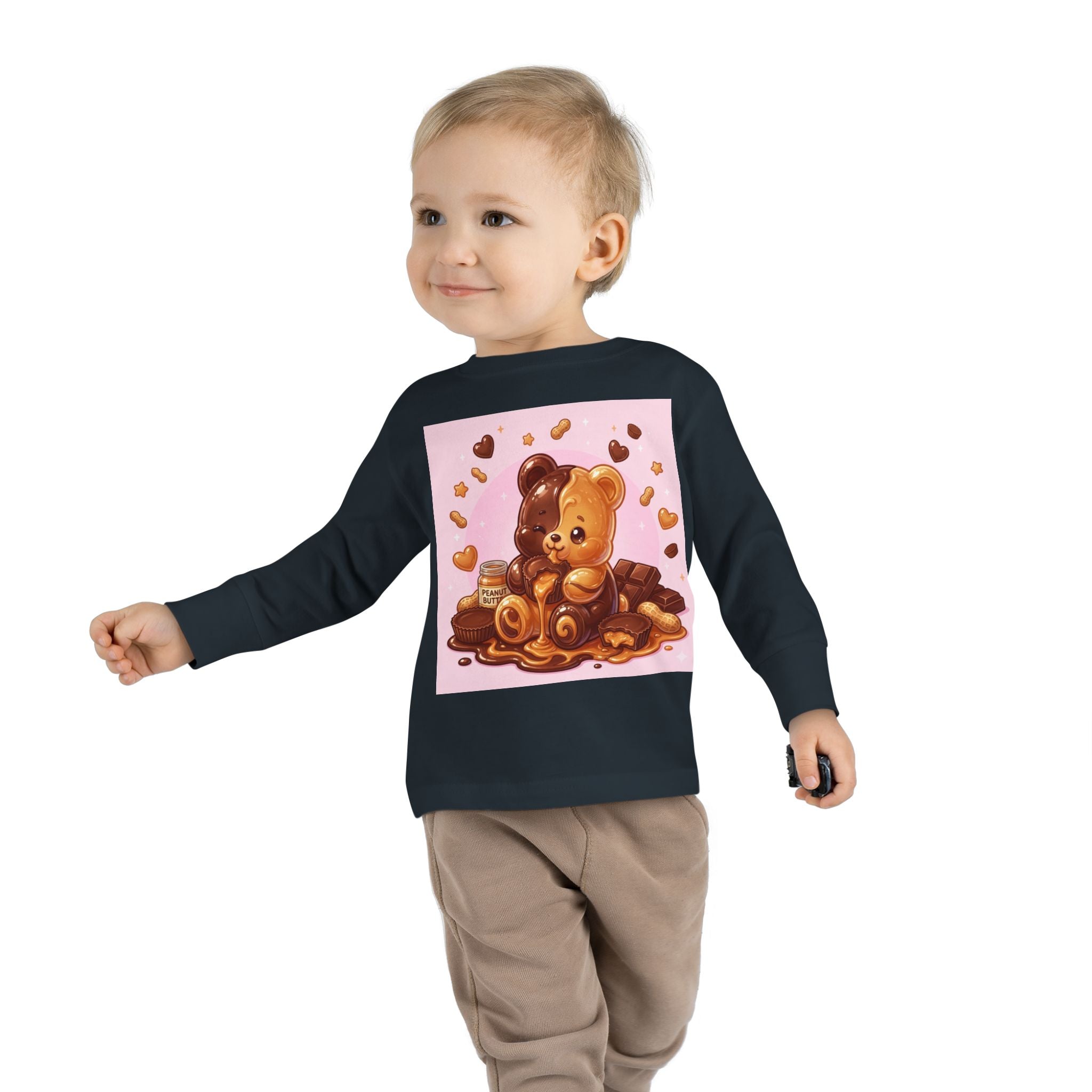 Chocolate and Peanut Butter swirl Delight, Oozy Bear Friend- Kids Graphic Long Sleeve Shirt