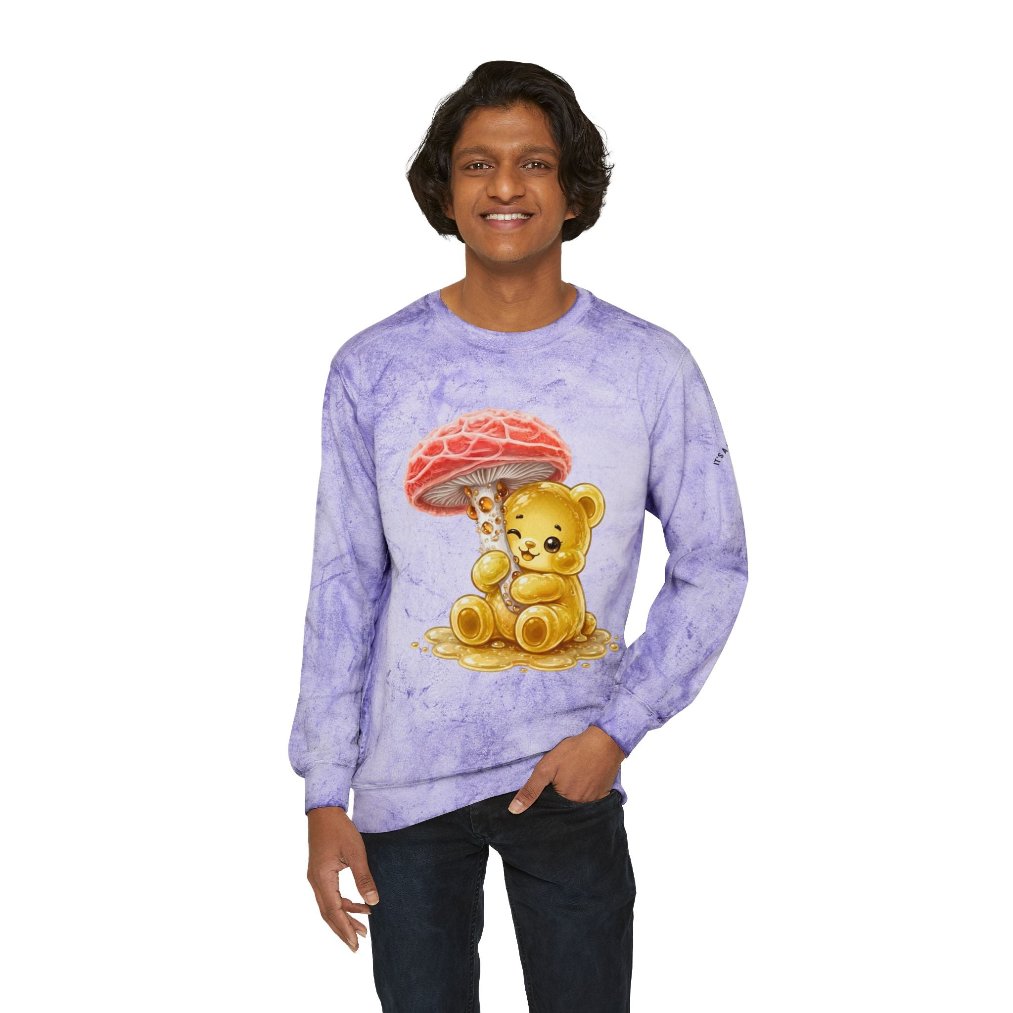 Special Orange Drippy Mushroom, Golden Gooey Gummy Bear — Cute Graphic Sweatshirt