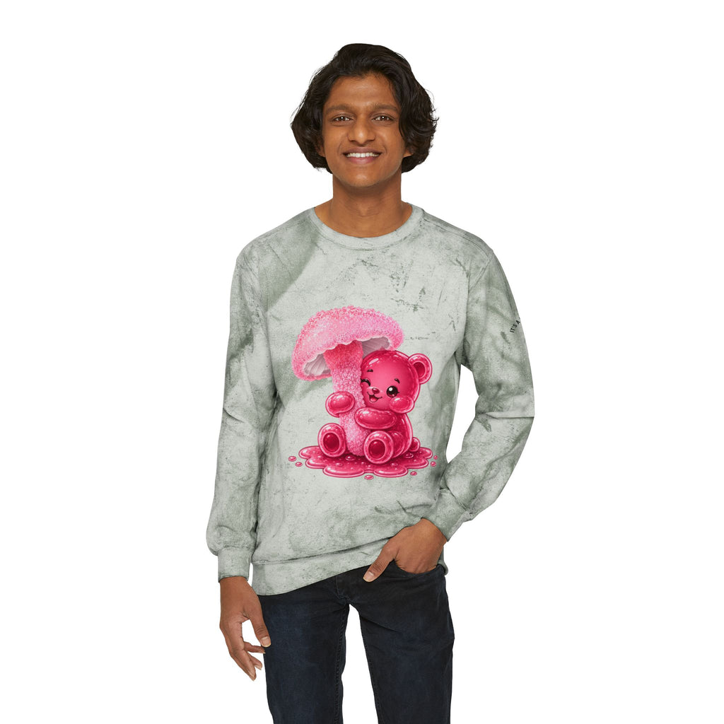 Special Pink Mushroom Oozy Bear Gummy Friend- Graphic Tie-Dye Sweater