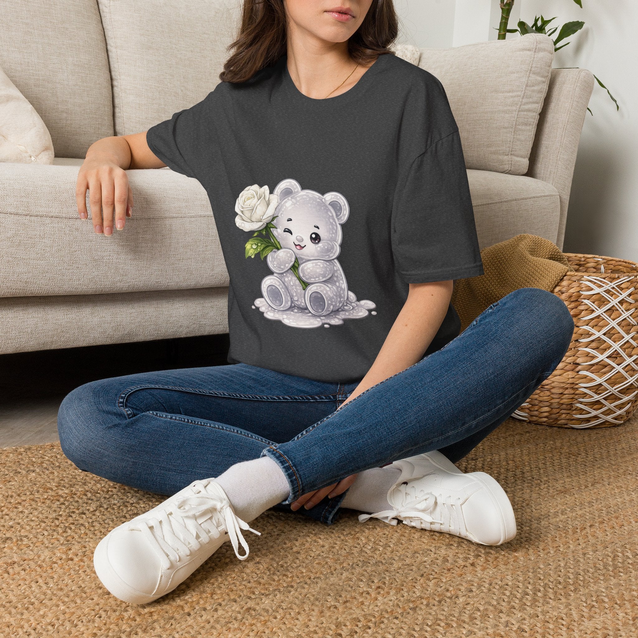 Beautiful Blooming White Rose, Oozy Bear Gummy Special Flower Addition- Graphic Shirt