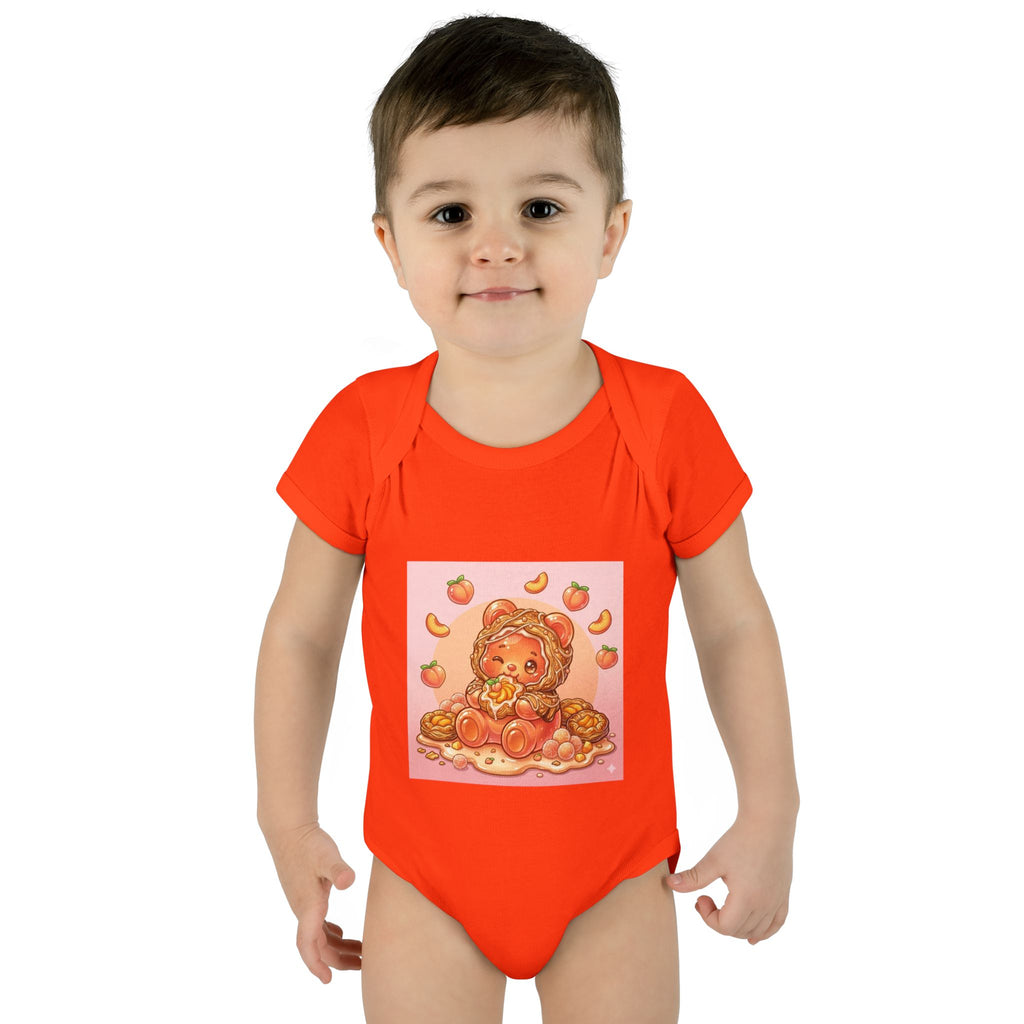Peach Danish Gooey Gummy Bear in Puff Pasterie PJs Baby Onesie