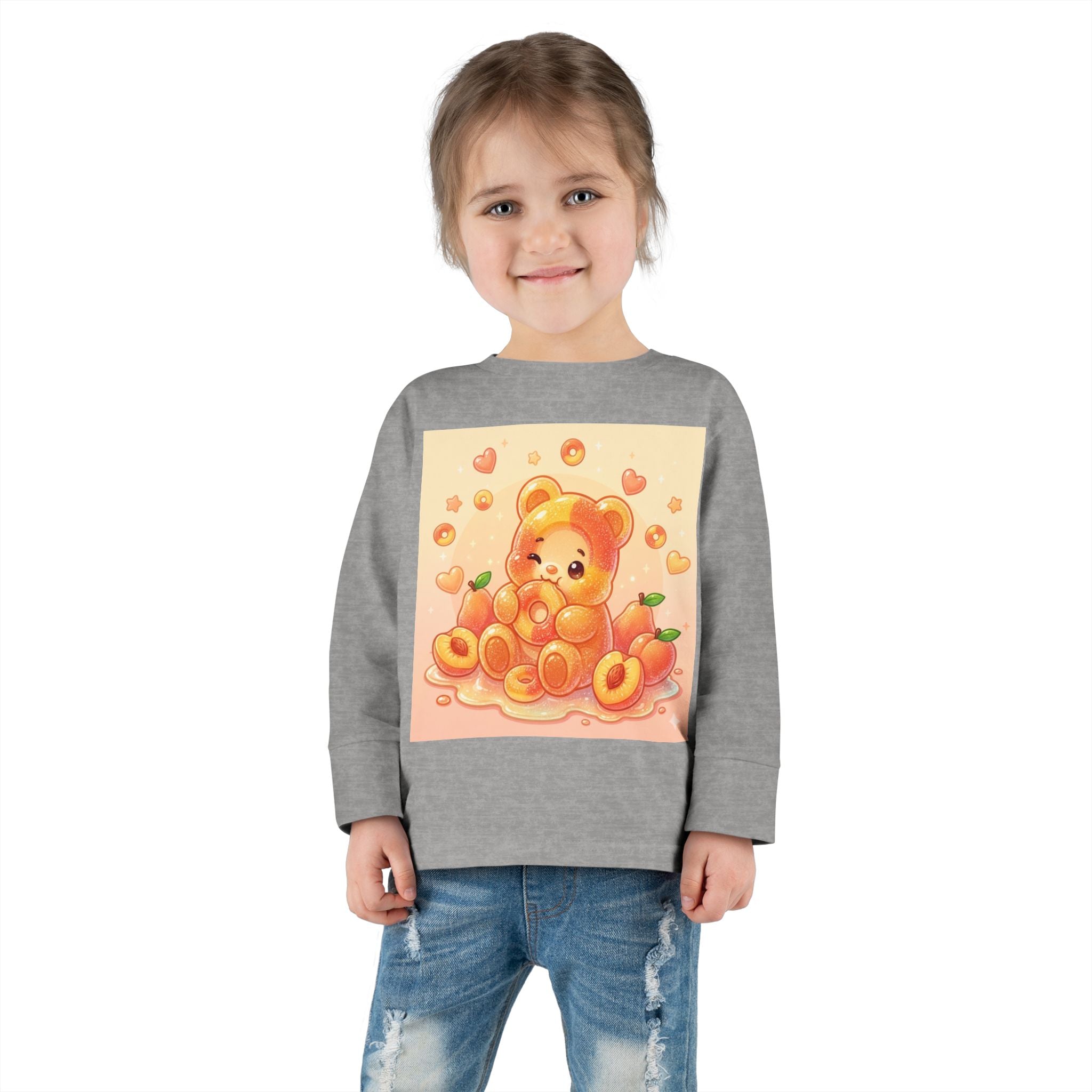 Sweet Peach Ring Candy, Oozy Bear Gummy Friend- Kids Long Sleeve Shirt