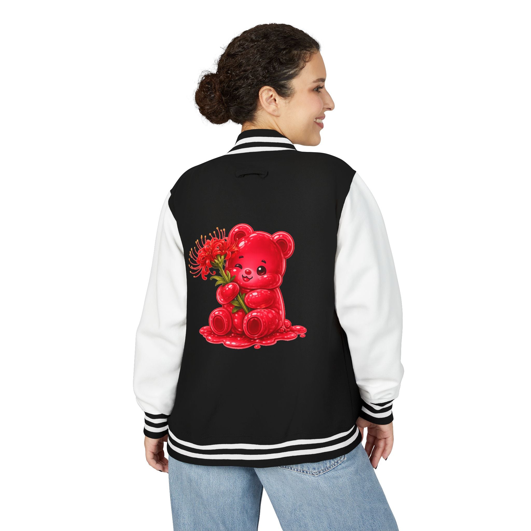 Red Spider Lily Bloom Special, Oozy Bear Gummy Flower Addition- Letterman Graphic Jacket