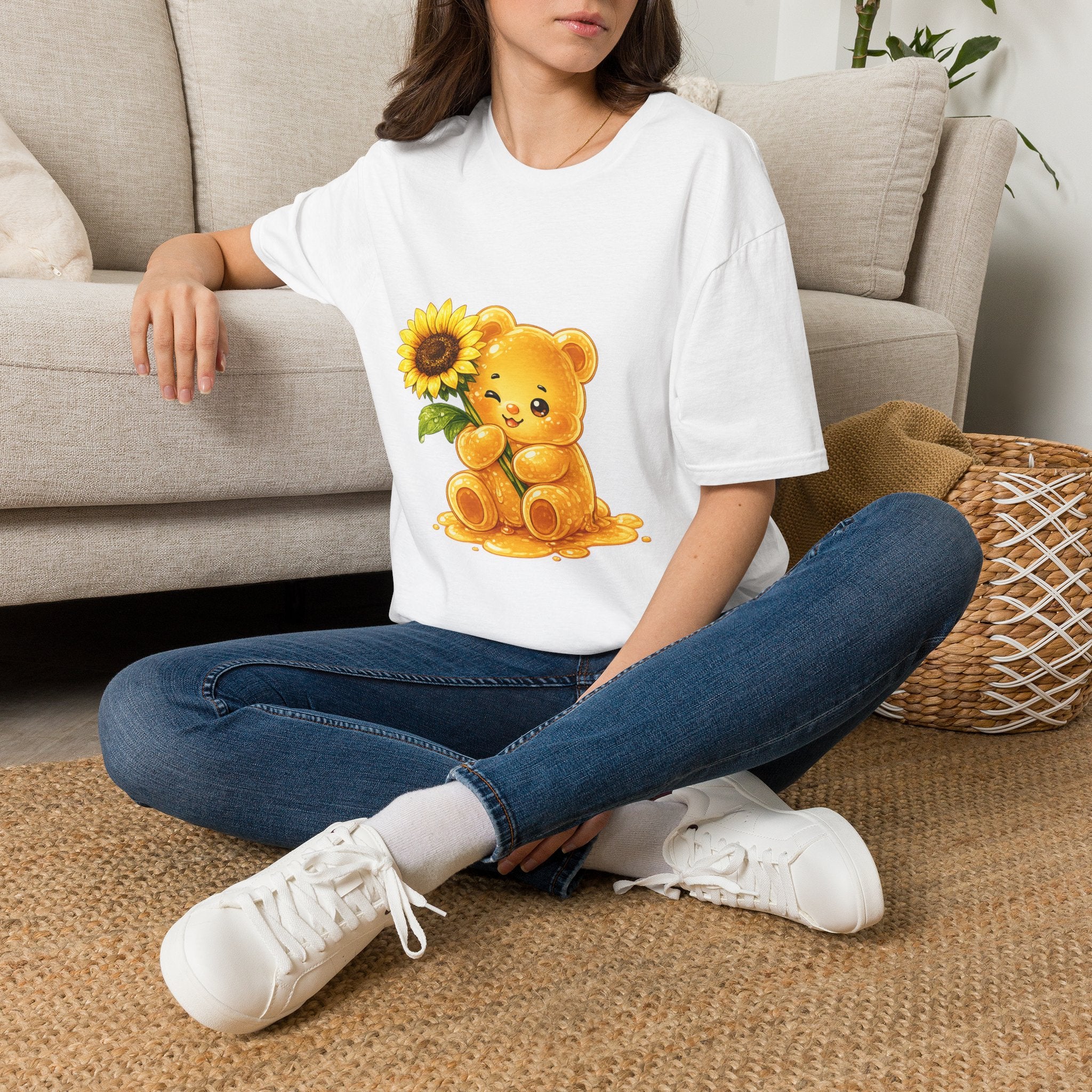Blooming Sunflower, Yellow Bright Oozy Bear Gummy Friend Special Flower Addition- Graphic Shirt