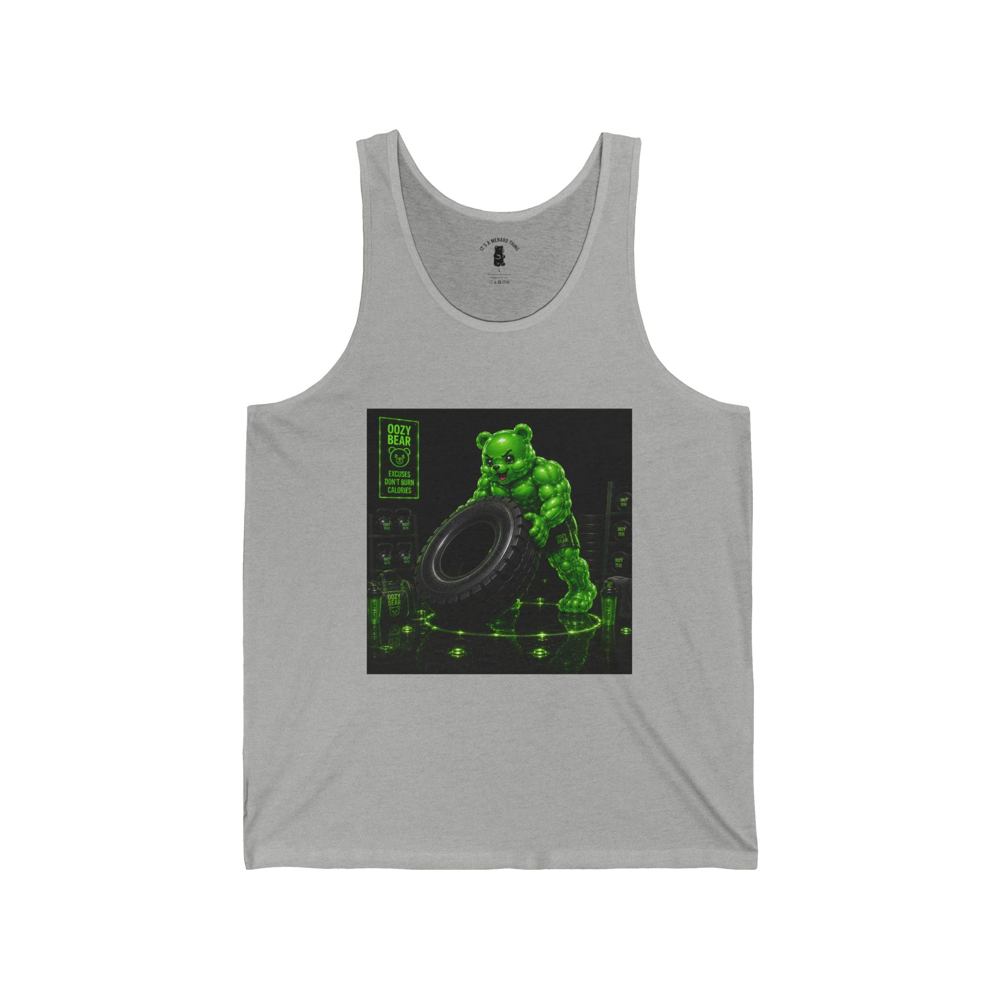 Tire-Flip Fitness Workout, Emerald Oozy Buff Bear Gummy Gym Addition- Adult Graphic Tank Top