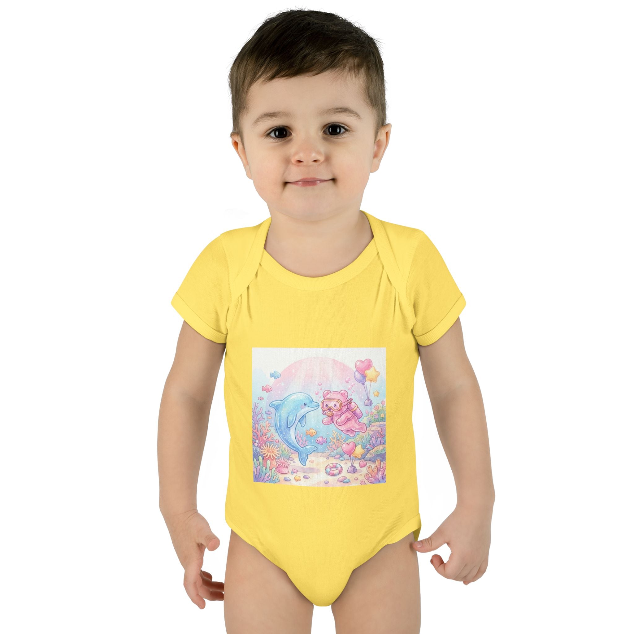 Infant Bodysuit — Pastel Dolphin & Pink Gummy Bear Underwater Baby Onesie
