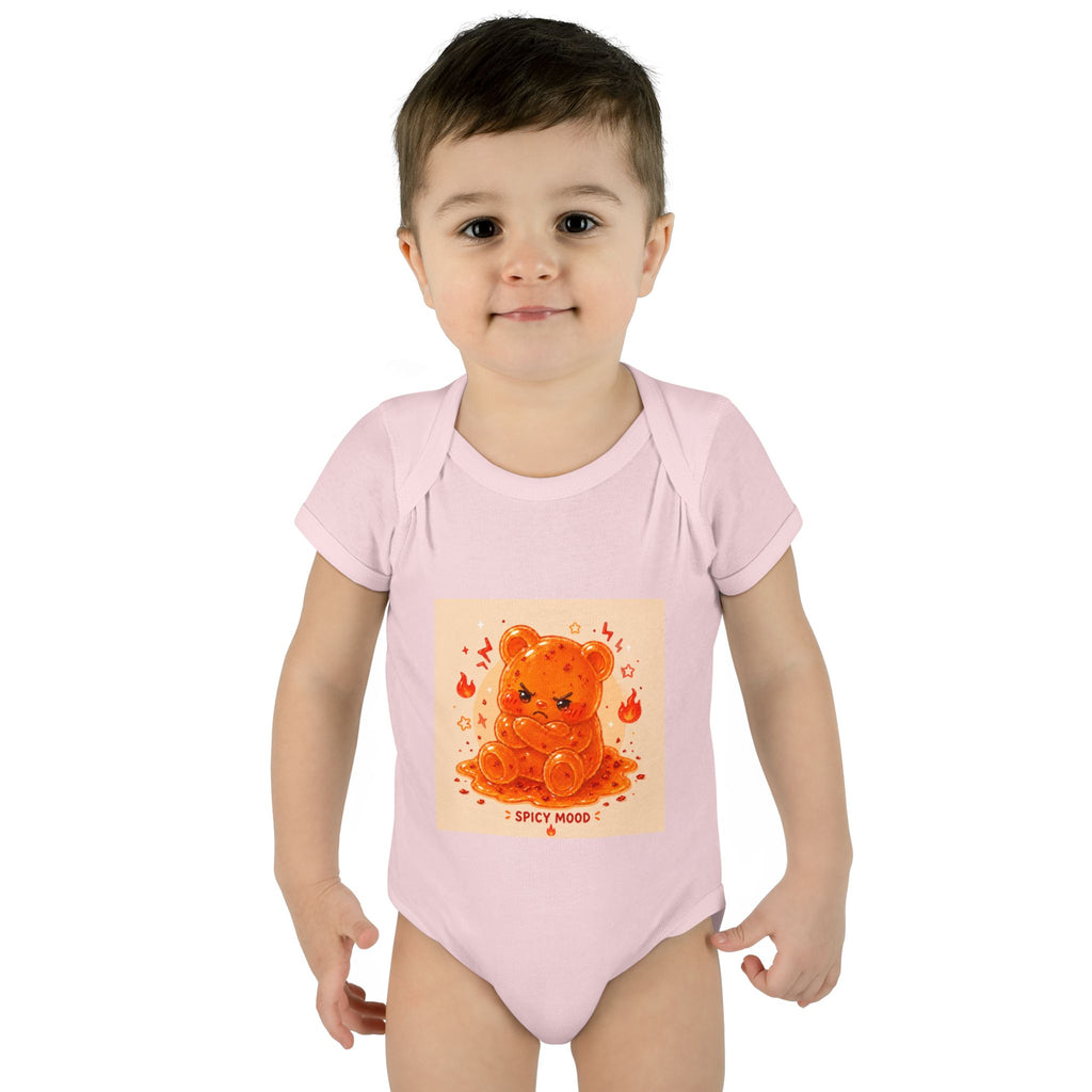 Spicy Mood Orange Gooey Gummy Bear Bodysuit — Cute Hot Pepper Bear Baby Onesie