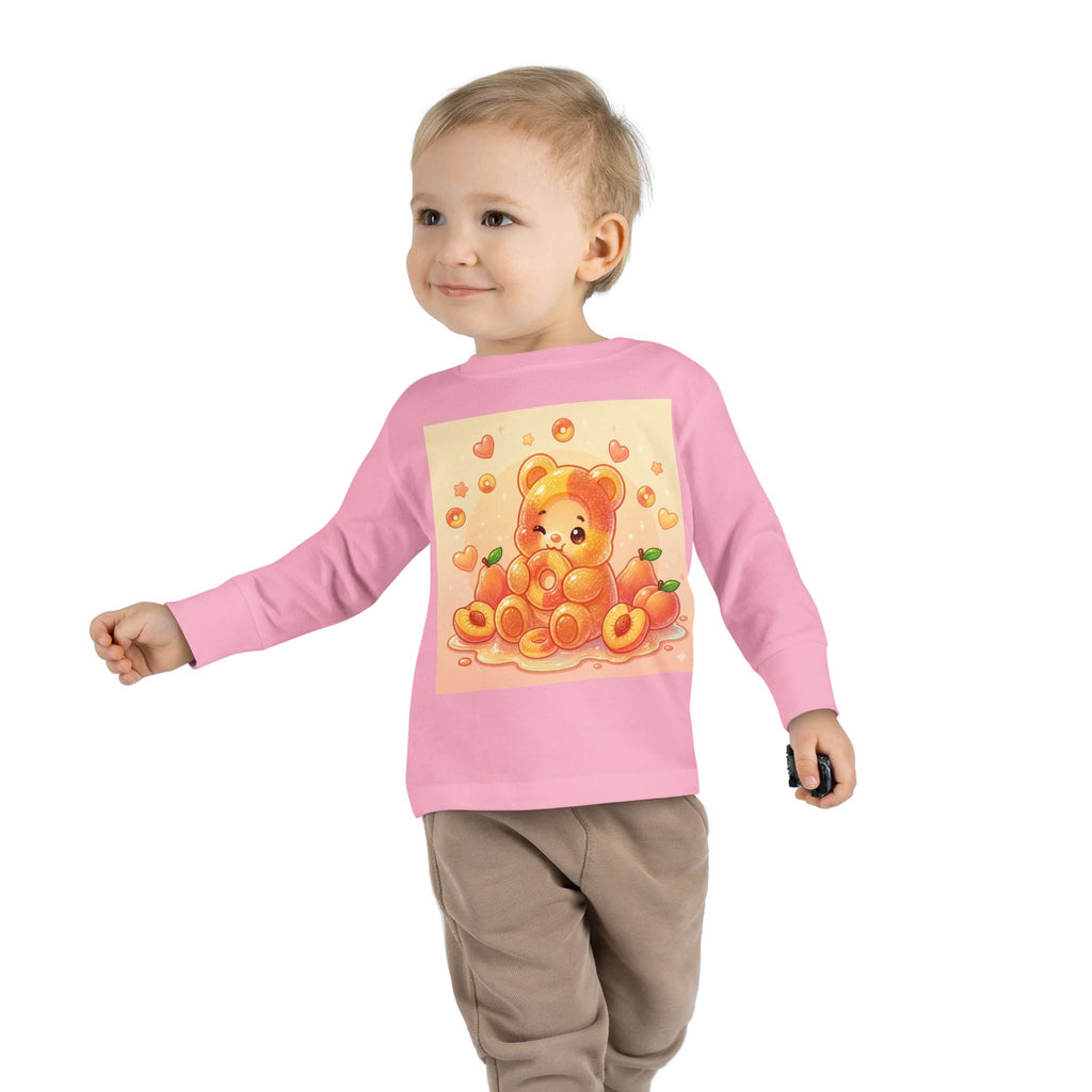 Sweet Peach Ring Candy, Oozy Bear Gummy Friend- Kids Long Sleeve Shirt