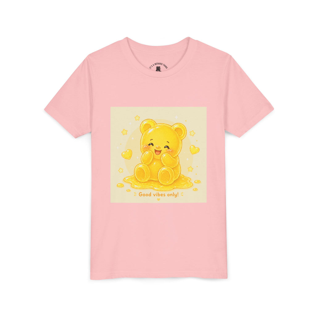 Cute Yellow Gooey Gummy Bear — "Good Vibes Only" Youth Short Sleeve Shirt