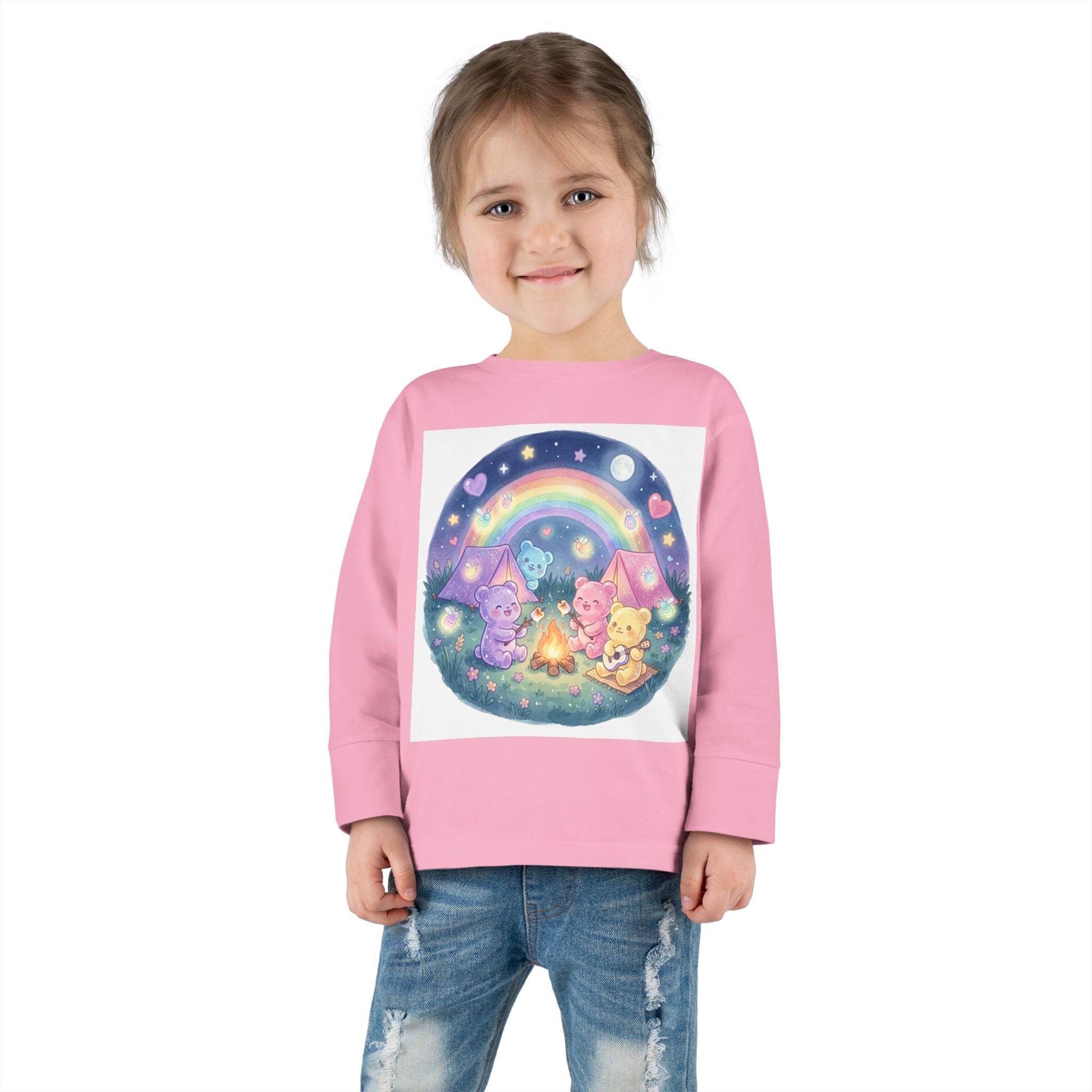 Camping & Toasting Marshmellos Oozy Bear Friend Group- Graphic Long Sleeve Shirt
