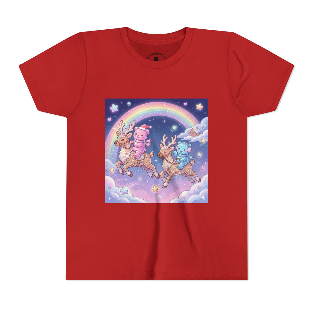 Duo Gooey Gummy Bear riding Reindeer — Cute Youth T-Shirt
