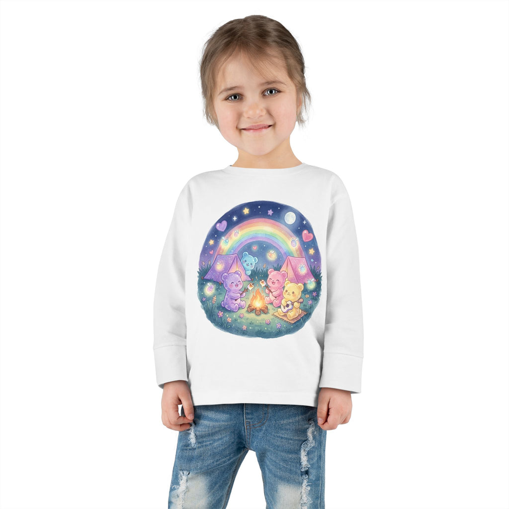Camping & Toasting Marshmellos Oozy Bear Friend Group- Graphic Long Sleeve Shirt
