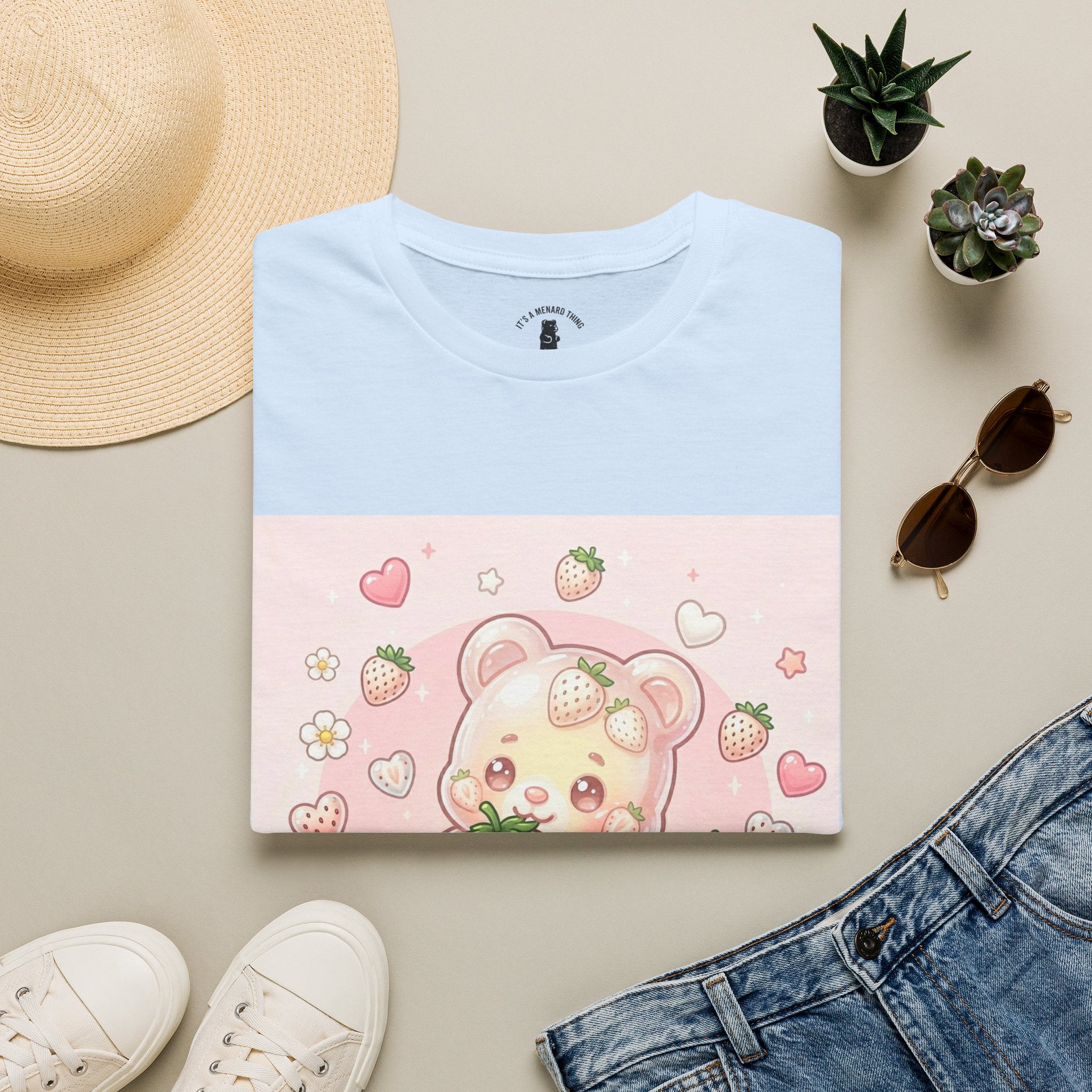 Exotic White Strawberry Oozy Bear Friend — Kawaii Fruit Design