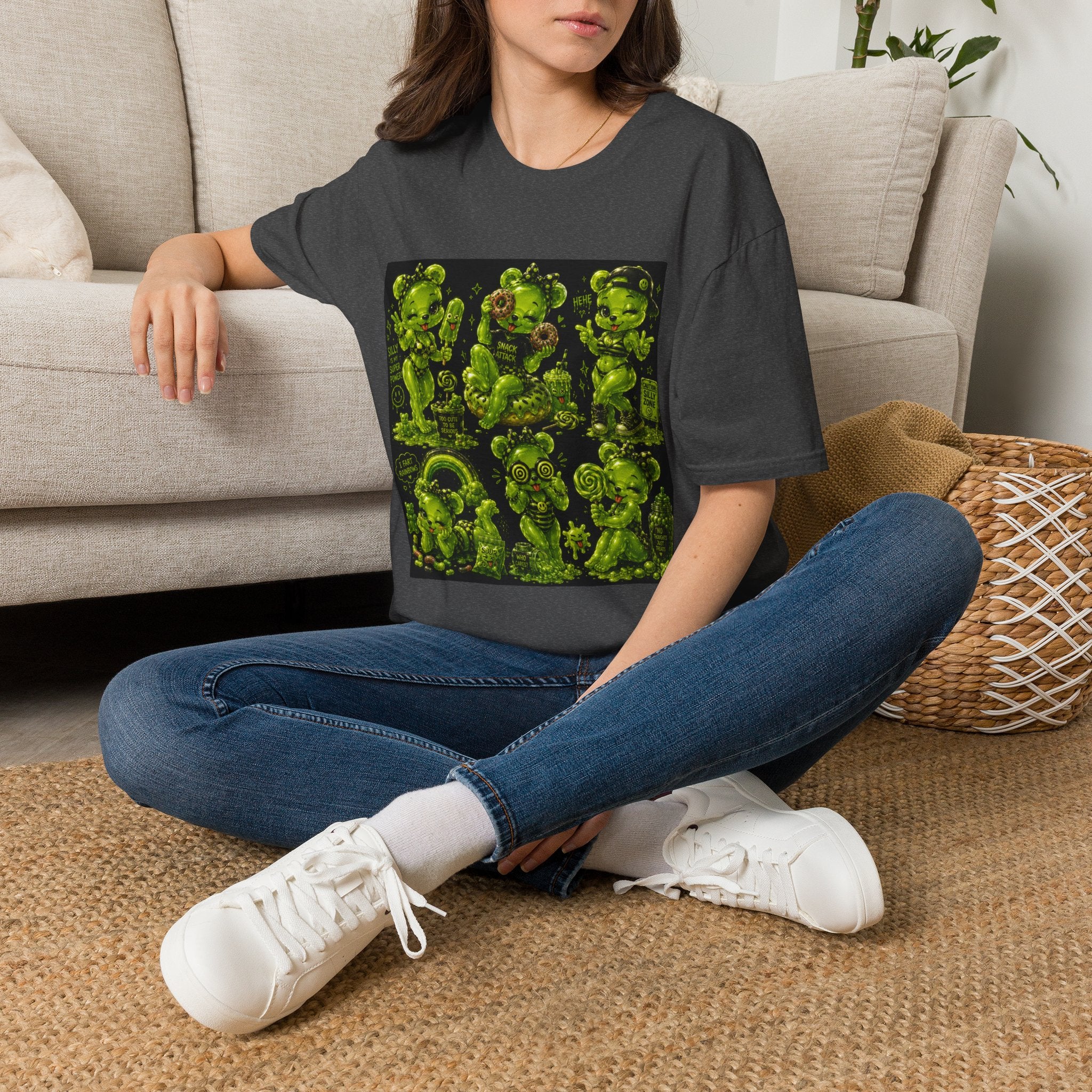 Lime Green Retro Oozy Bear Babe, Beach Pin Up- Adult Graphic Shirt (18+)