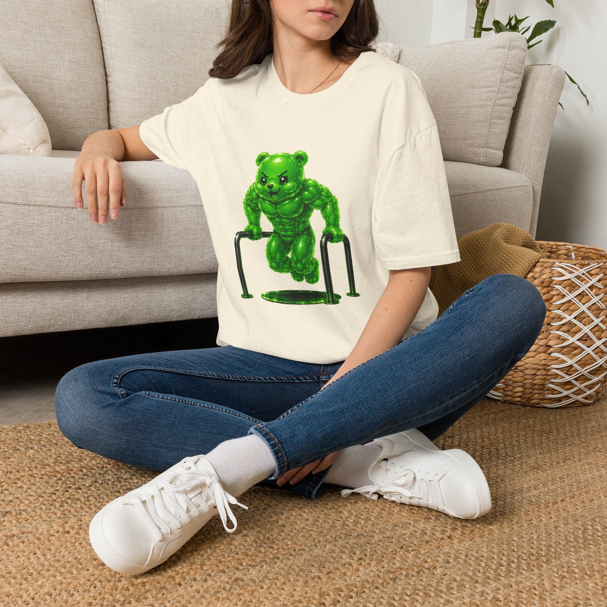 Bar Lifting Workout, Emerald green Oozy Buff Bear Gym Special- Adult Graphic Shirt (18+)