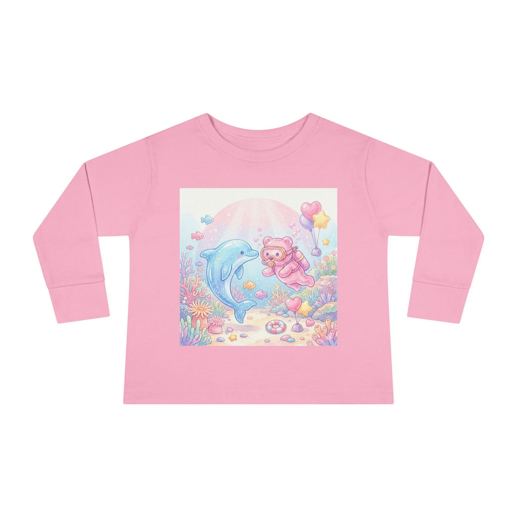 Cute Dolphin & Scuba Oozy Bear Pastel Underwater Friends- Graphic Long Sleeve Shirt