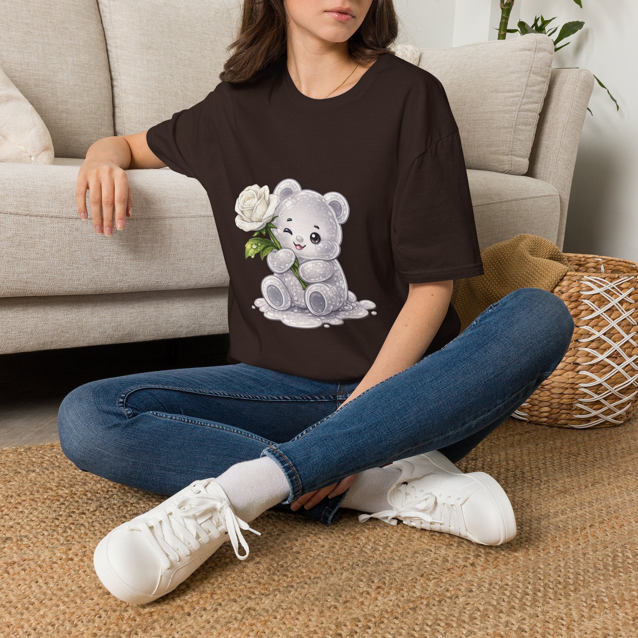 Beautiful Blooming White Rose, Oozy Bear Gummy Special Flower Addition- Graphic Shirt