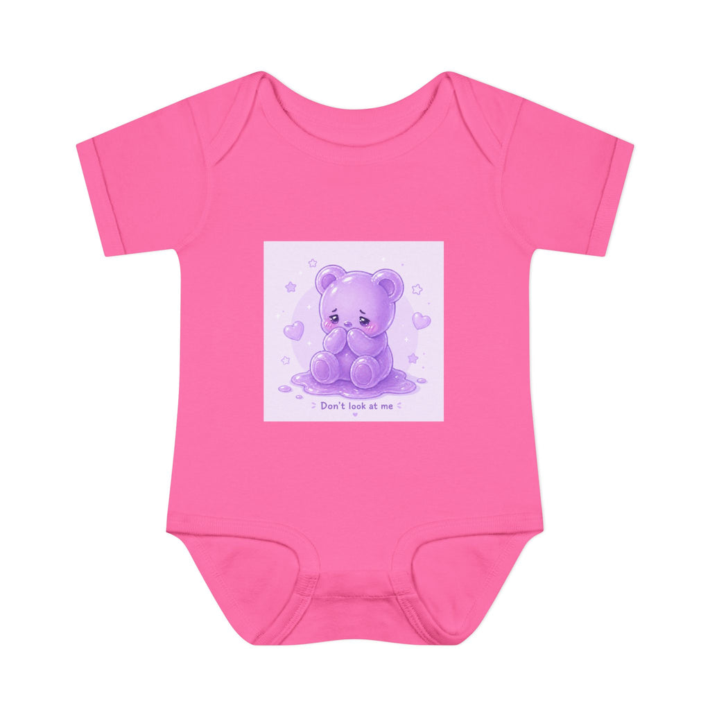 Purple Gooey Gummy Shy bear Baby Bodysuit - "Don't Look at Me" Cute Infant Onesie