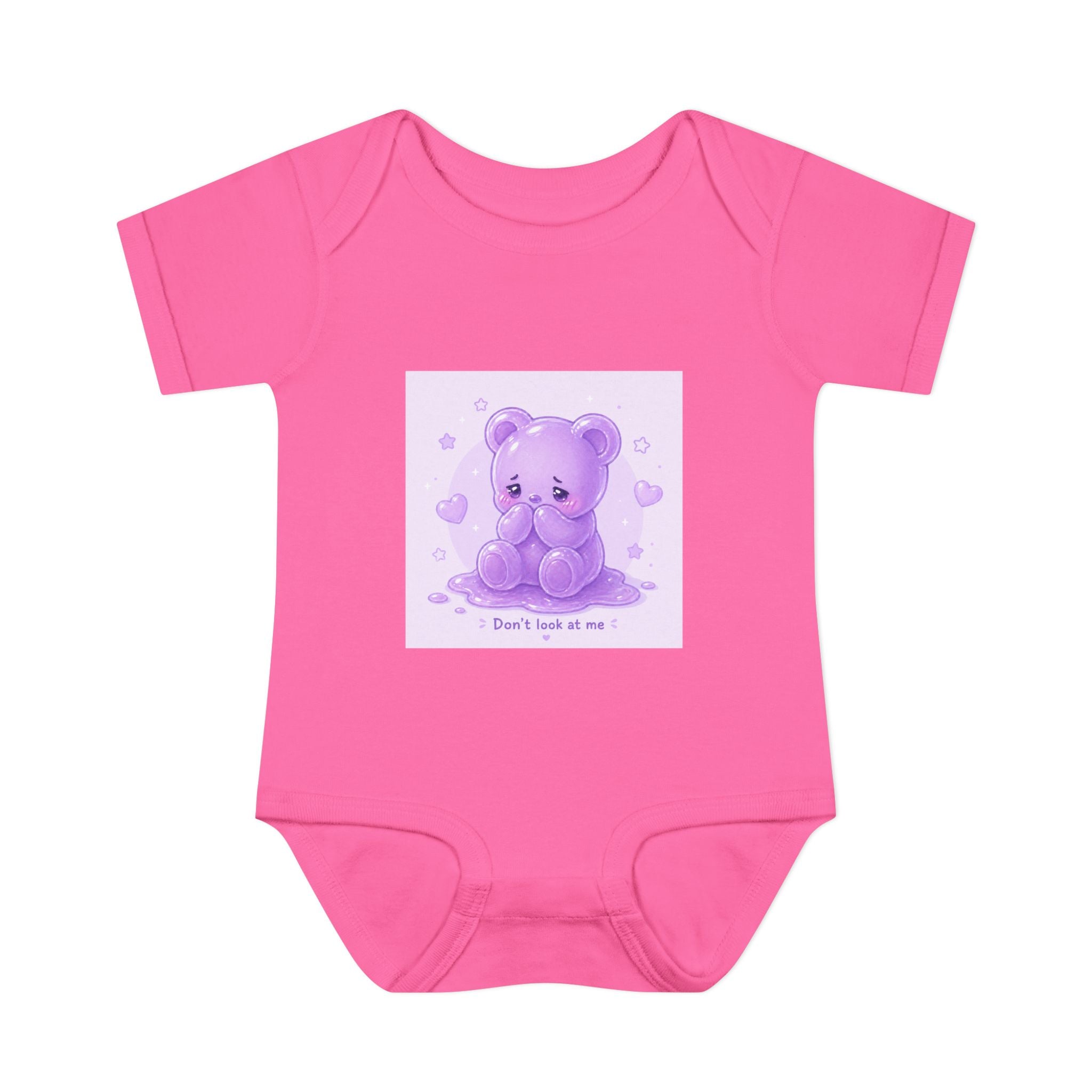 Purple Gooey Gummy Shy bear Baby Bodysuit - "Don't Look at Me" Cute Infant Onesie