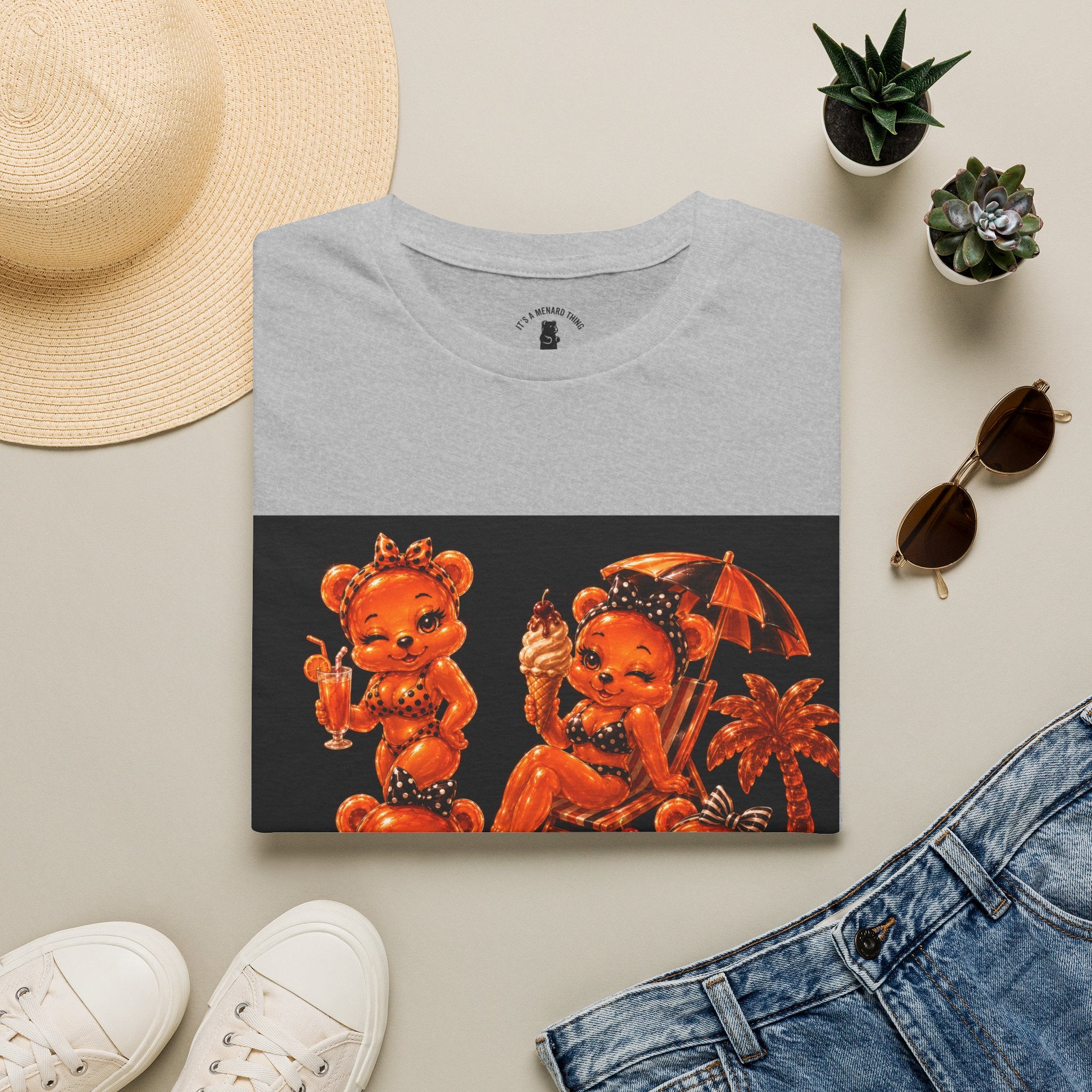 Retro Orang Beach Pin Up Oozy Bear Babe- Adult Graphic Shirt (18+)