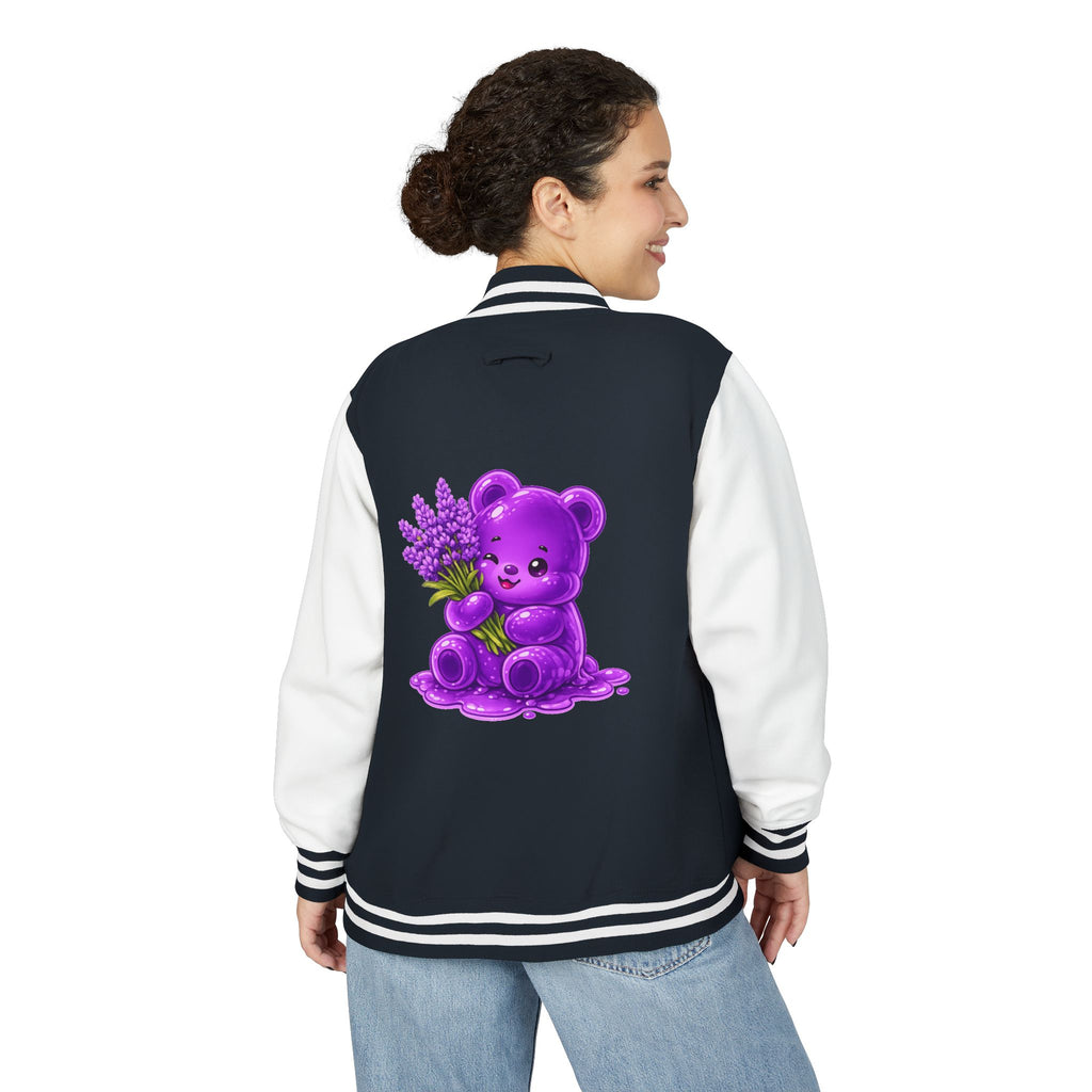 Fresh Lavender Stalk, Special Purple Oozy Bear Gummy Friend- Letterman Graphic Jacket