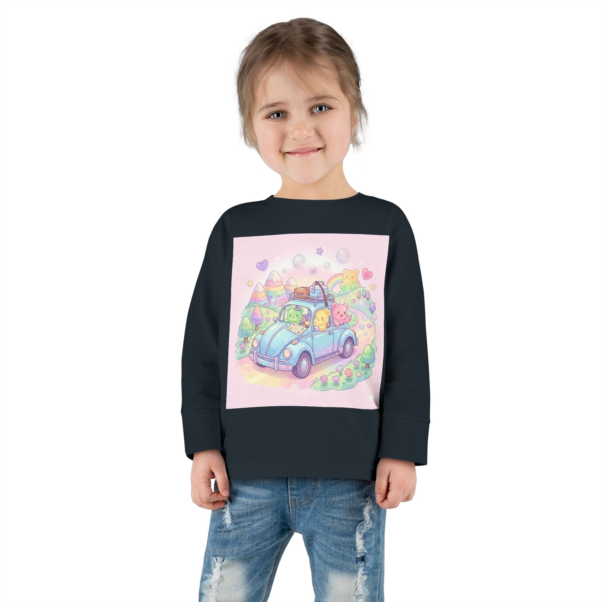 Pastel Car Ride Trip, Oozy Bear Group Friends- Graphic Long Sleeve Shirt