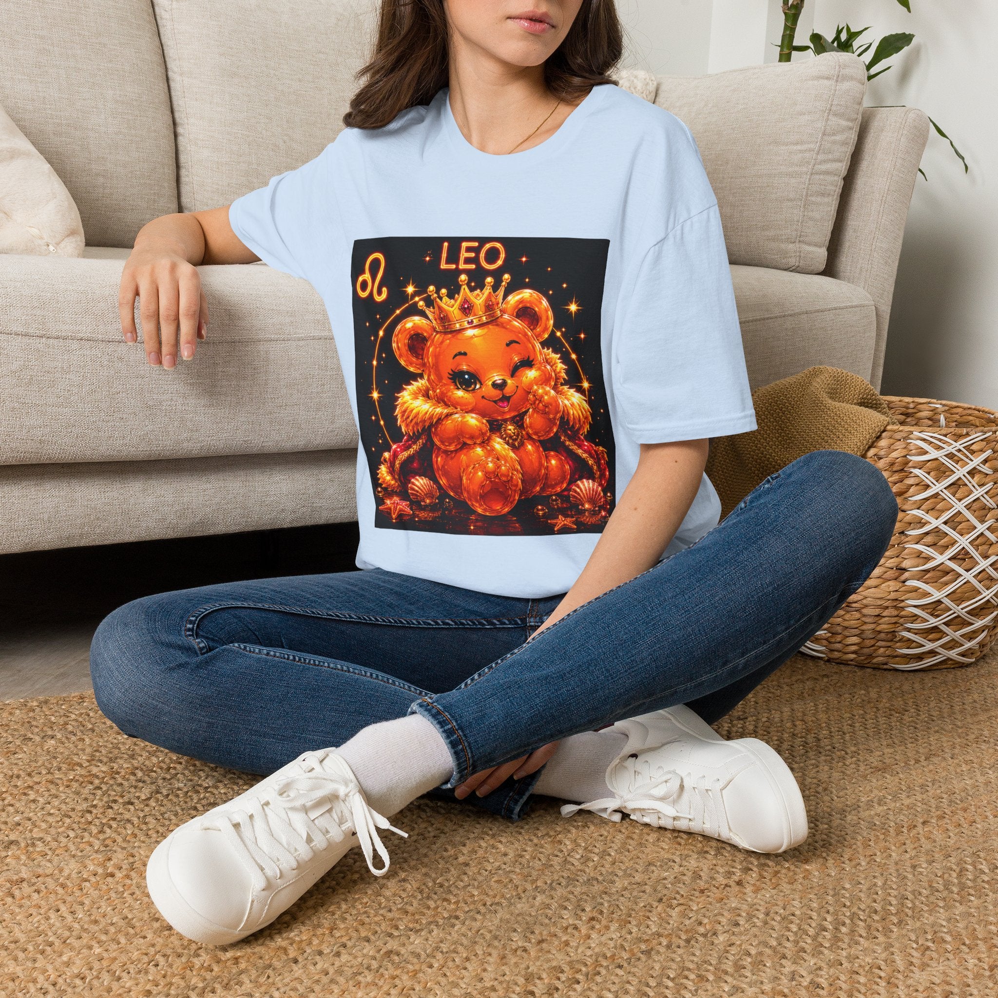 Leo Zodiac Crowned Oozy Bear Friend Astrology- Graphic Shirt
