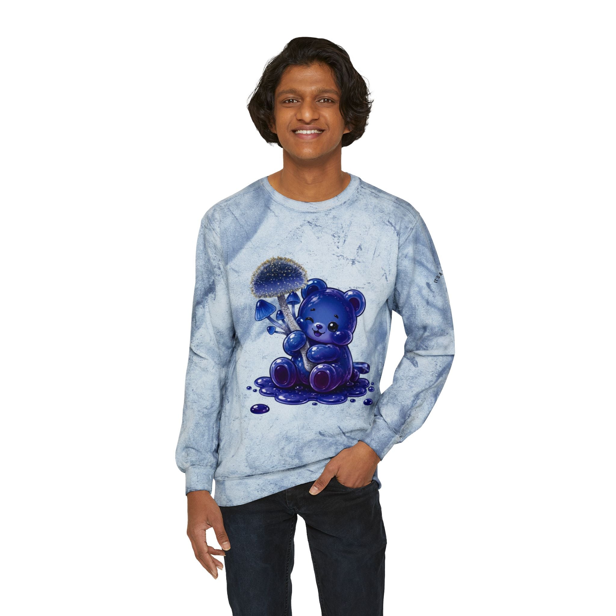 Special Pretty Blue Mushroom, Gooey Gummy Bear Friends -Kawaii Graphic Sweatshirt