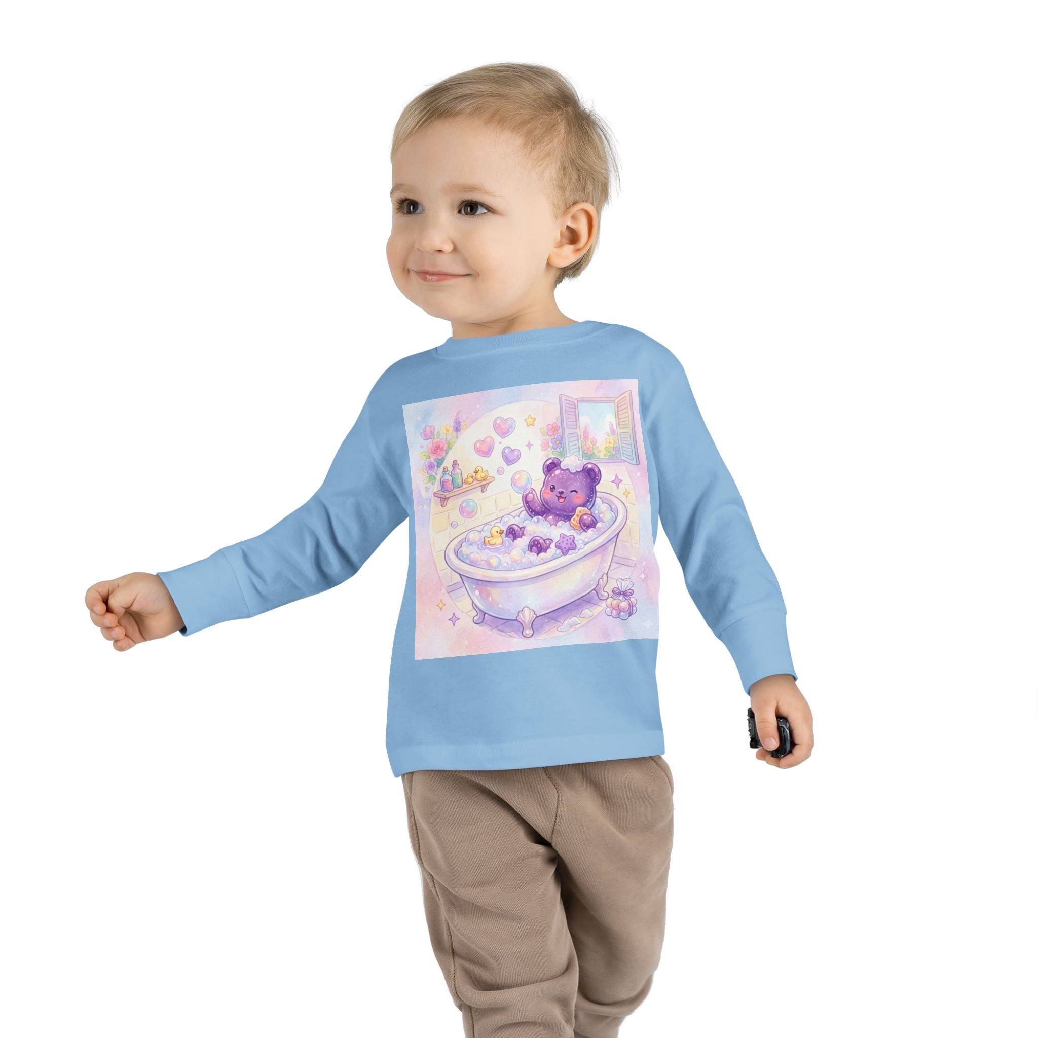 Bath Time, Nighttime Oozy Bear Friend- Graphic Long Sleeve Shirt