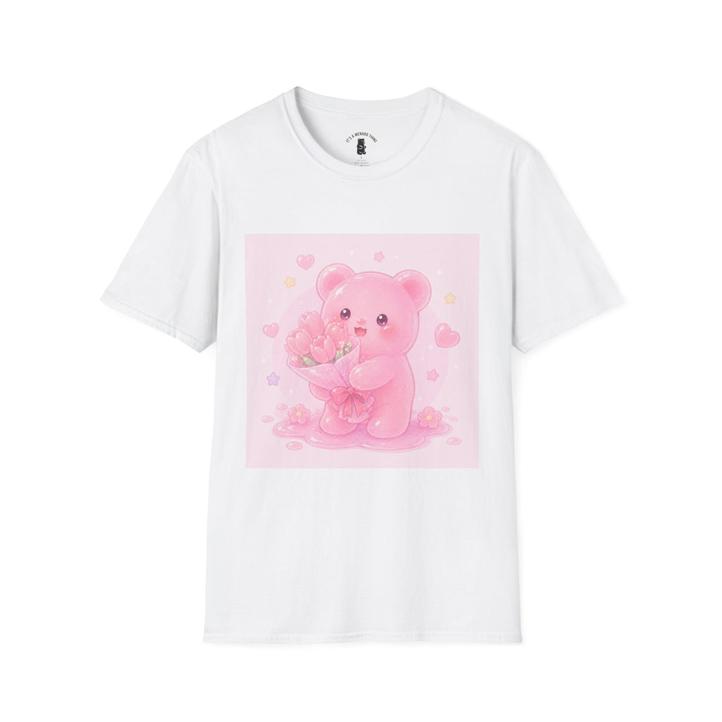 Gooey Pink Gummy Bear Bouquet T-Shirt — Kawaii Valentine Floral Tee