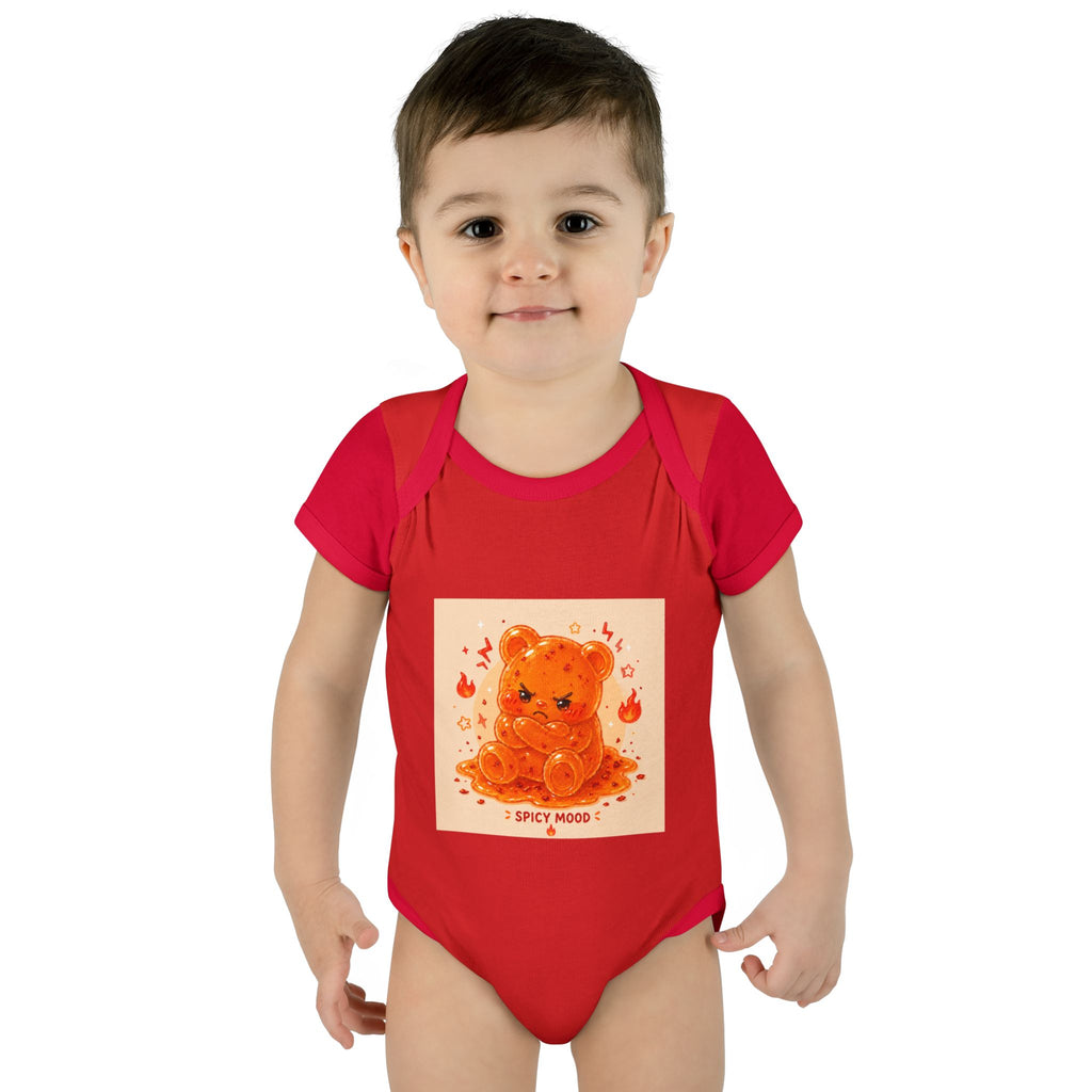 Spicy Mood Orange Gooey Gummy Bear Bodysuit — Cute Hot Pepper Bear Baby Onesie