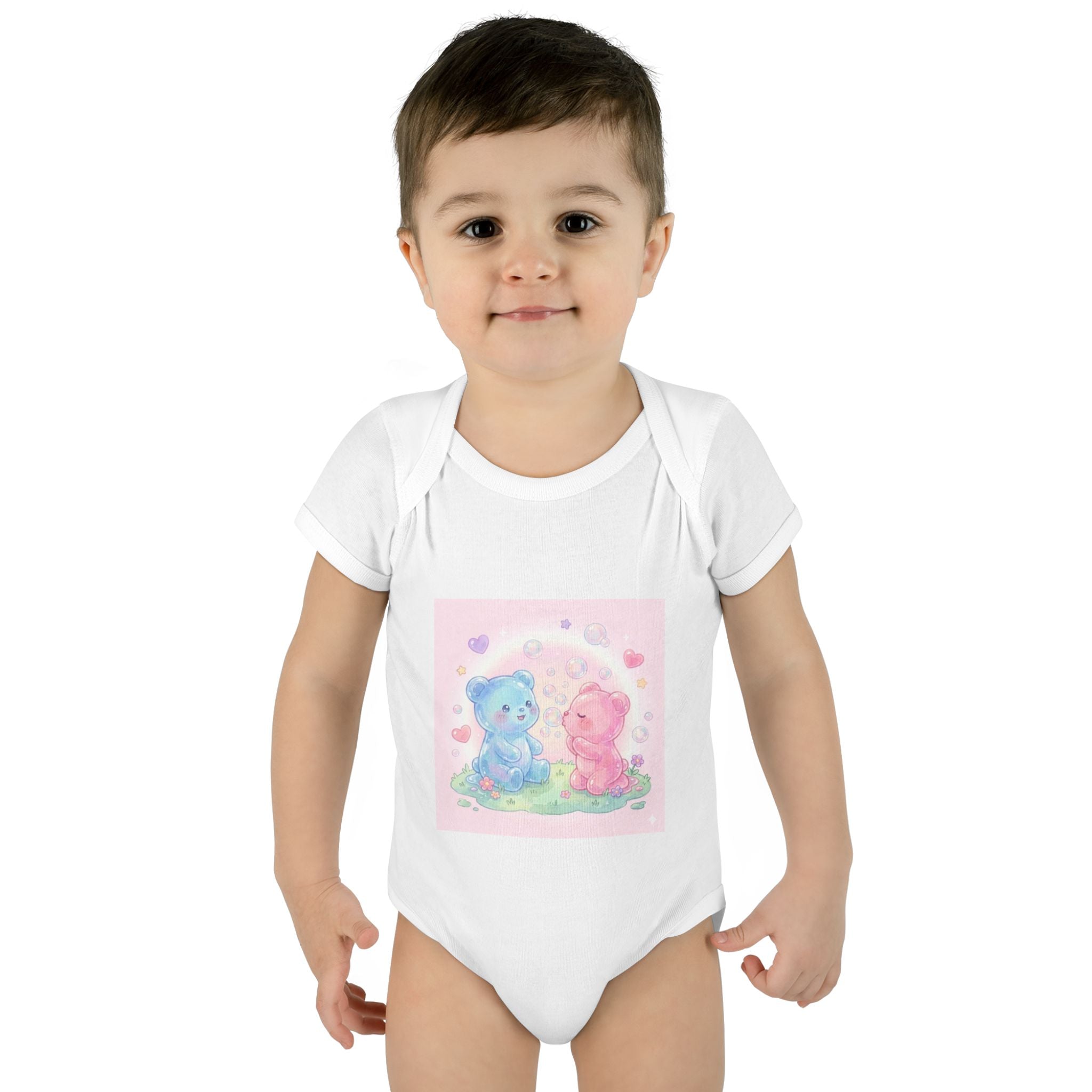 Baby Bodysuit — Pastel Blue & Pink Gooey Gummy Bears Cute Newborn Onesie
