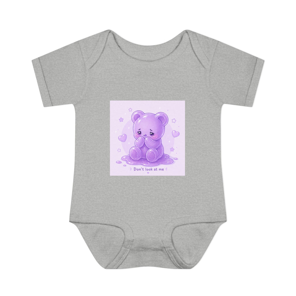Purple Gooey Gummy Shy bear Baby Bodysuit - "Don't Look at Me" Cute Infant Onesie