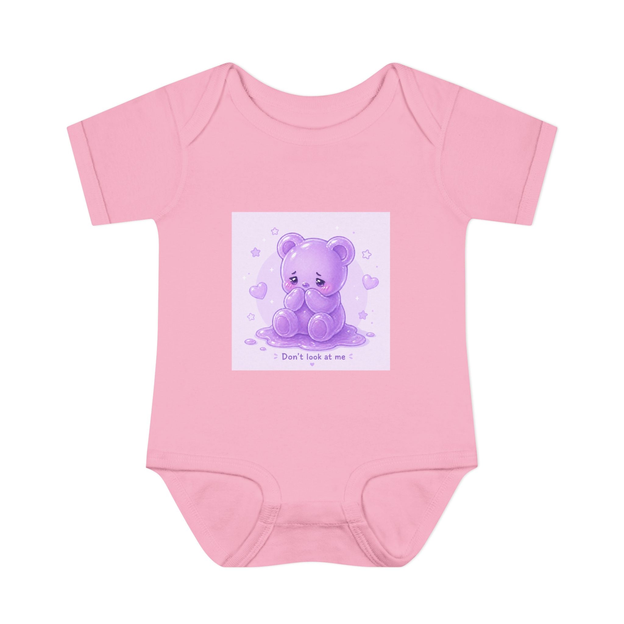 Purple Gooey Gummy Shy bear Baby Bodysuit - "Don't Look at Me" Cute Infant Onesie