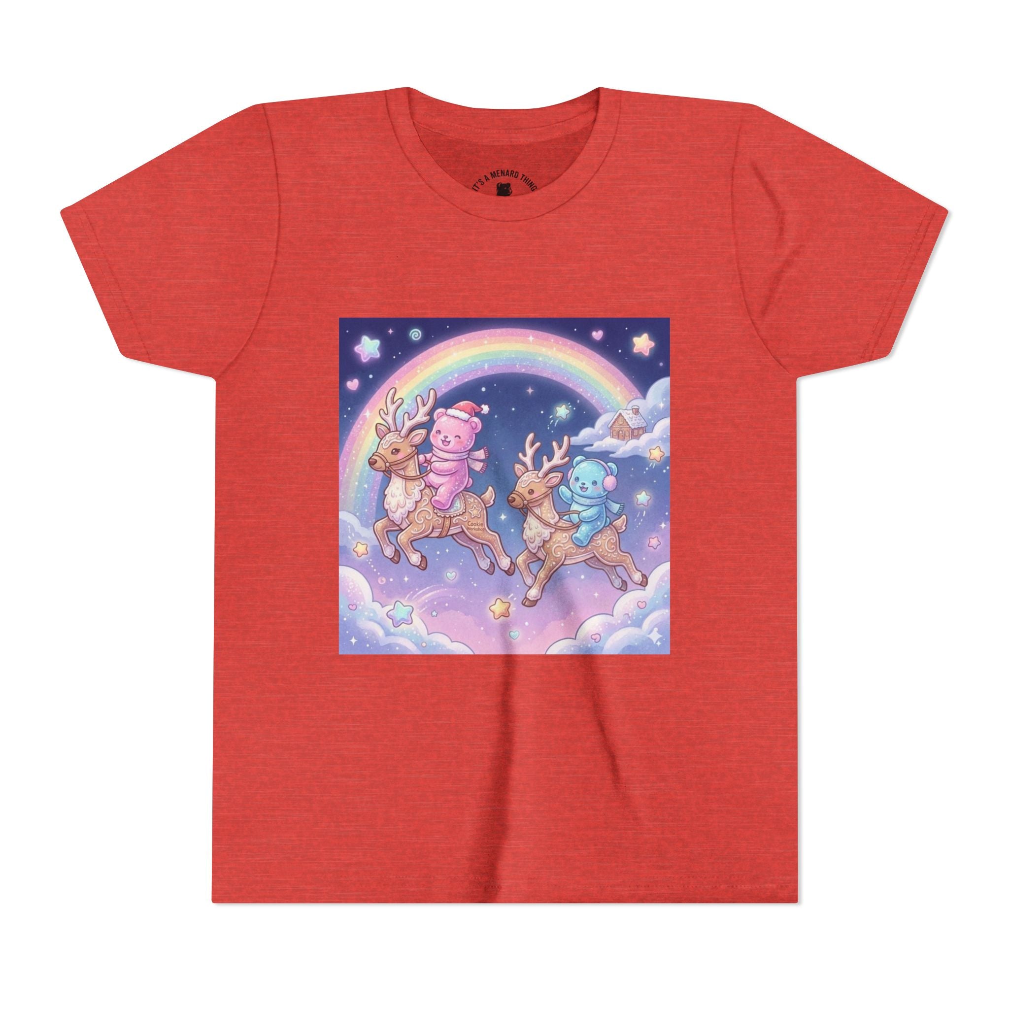 Duo Gooey Gummy Bear riding Reindeer — Cute Youth T-Shirt